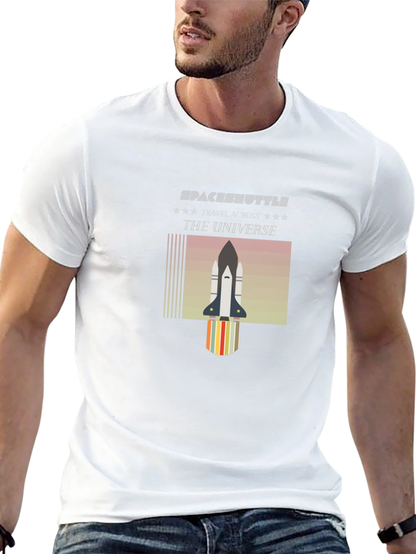 Black Space Shuttle Universe Graphic T-Shirt - Black view 13