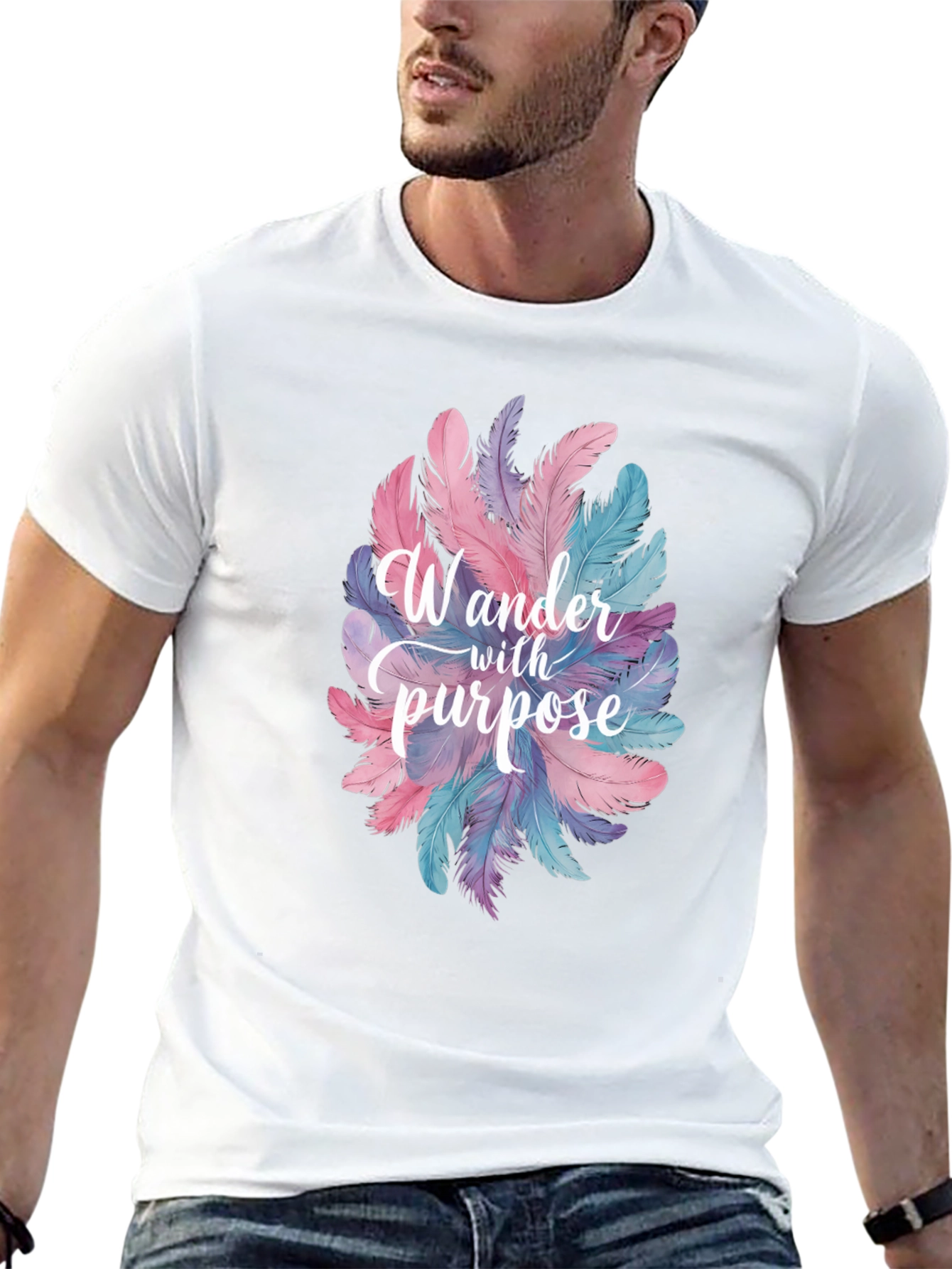 Black Wander With Purpose Feather Graphic T-Shirt view 13