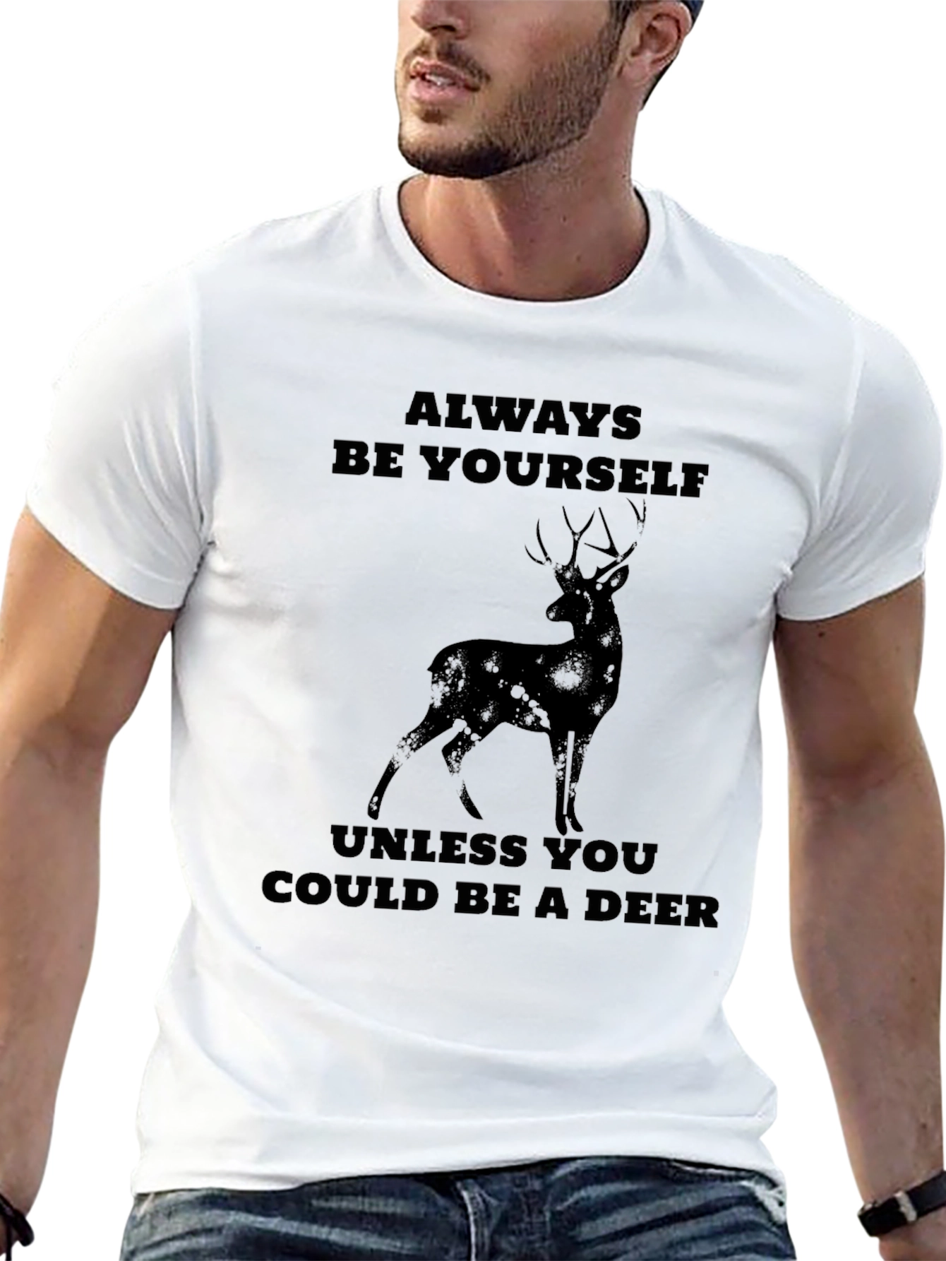 Black Always Be Yourself Deer Graphic T-Shirt view 13