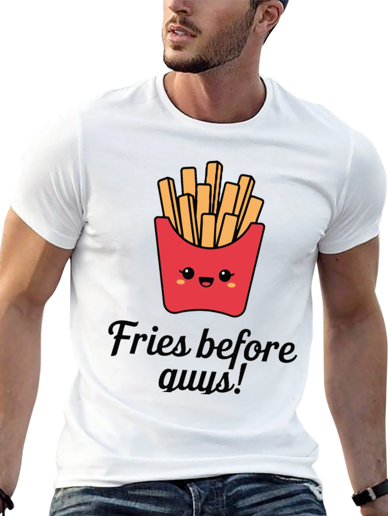 Black Fries Before Guys Graphic Tee - Black Unisex T-Shirt view 13