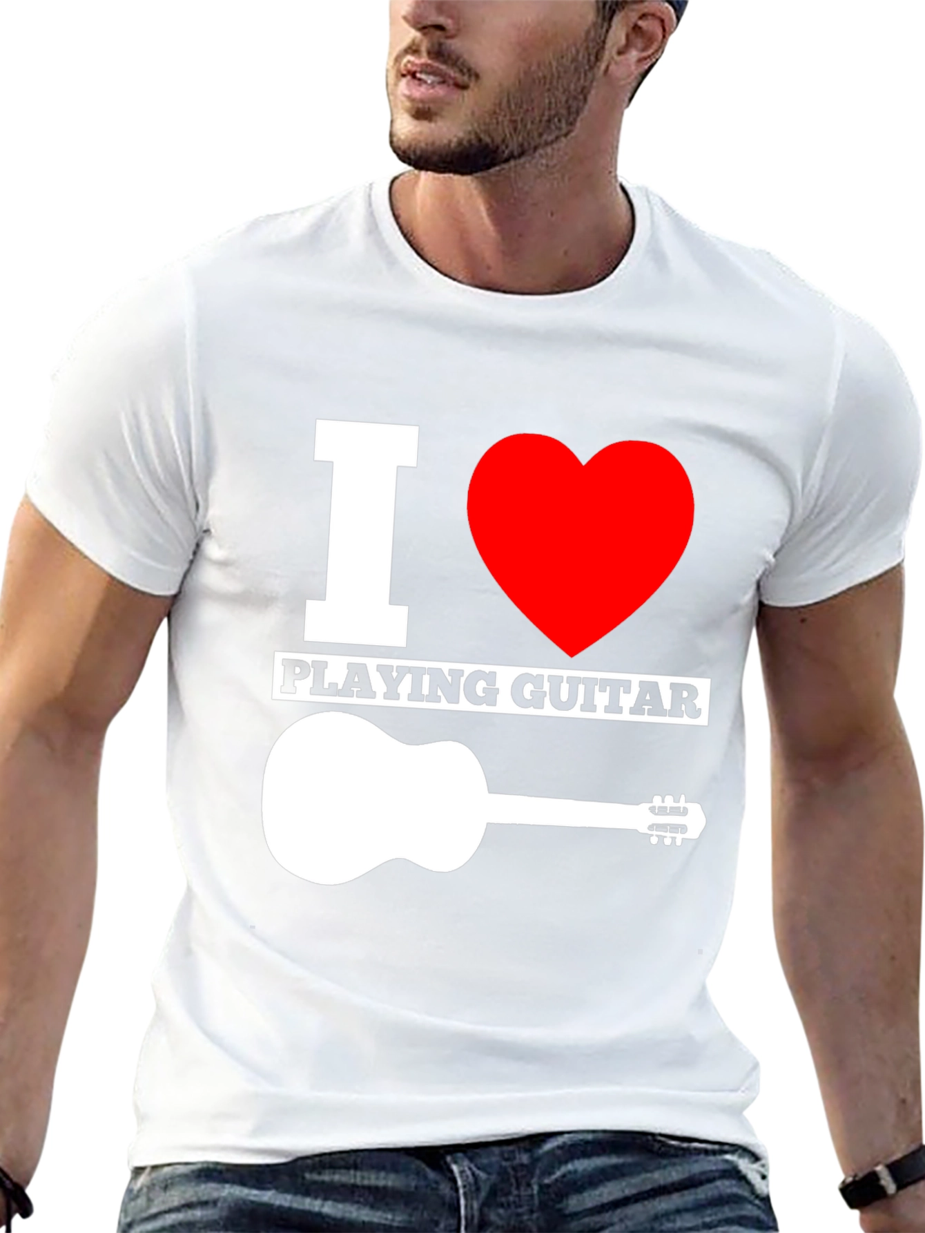 Black I Love Playing Guitar Graphic Tee - Black Cotton T-Shirt view 13