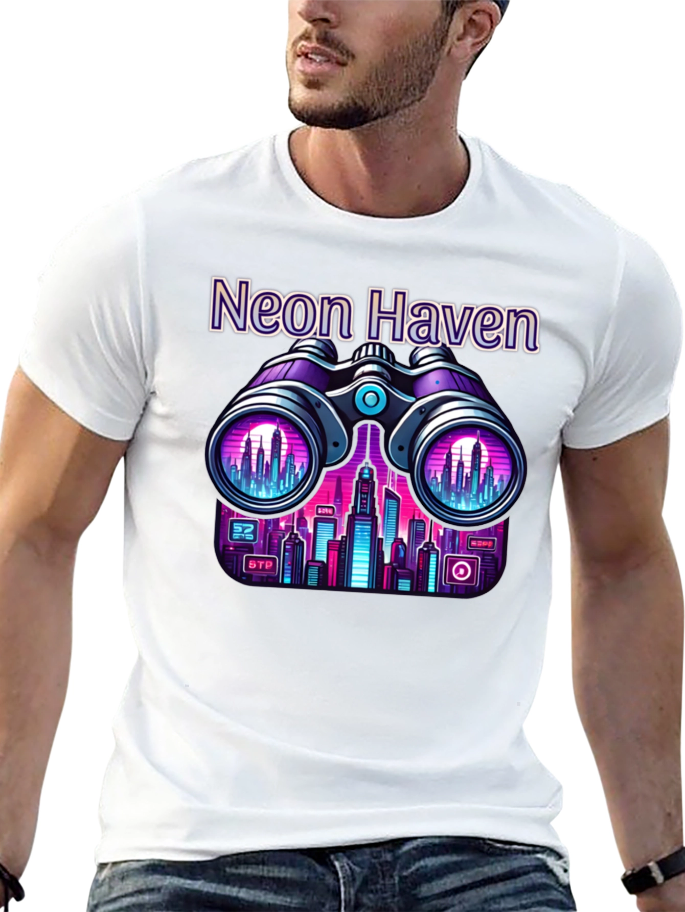 Neon Haven Cityscape Graphic Tee - 13