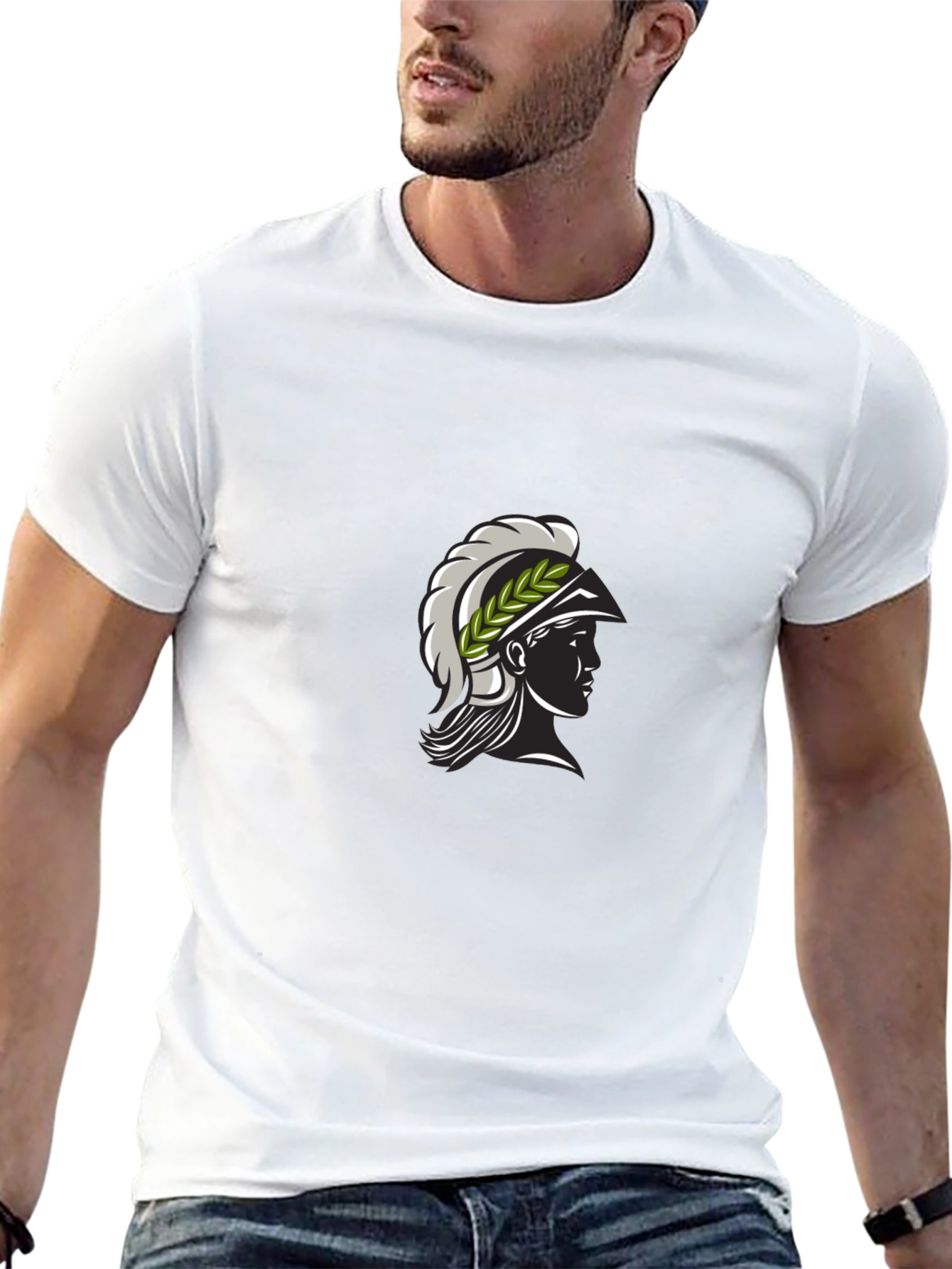 Black Black Tee with Spartan Warrior Design view 13