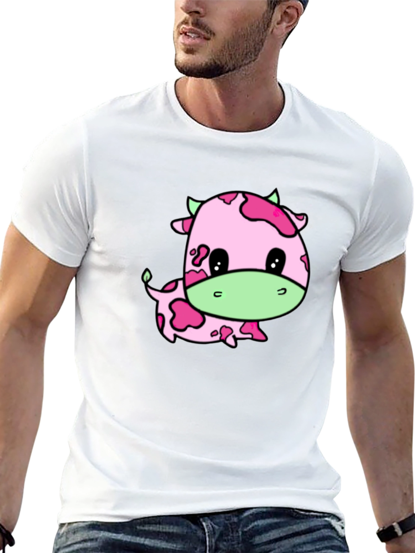 Black Cute Pink Cow Graphic Tee view 13