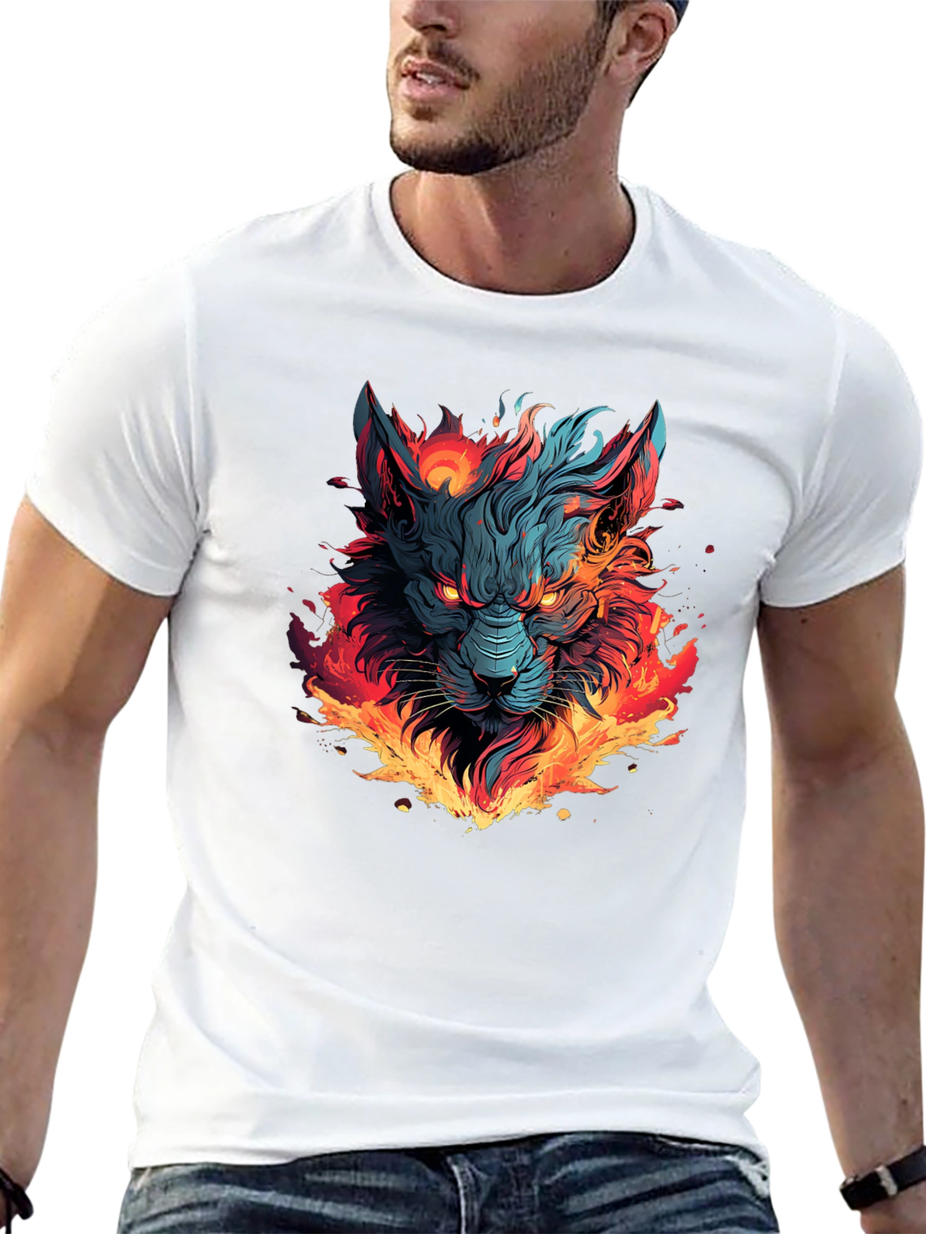 Black Fiery Wolf Graphic T-Shirt - Bold Black Tee view 13