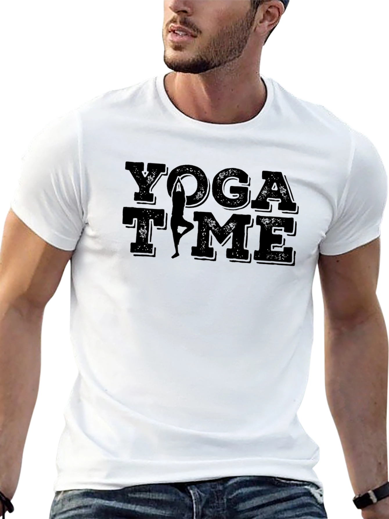 Black Yoga Time Graphic Tee - Black Cotton T-Shirt view 13