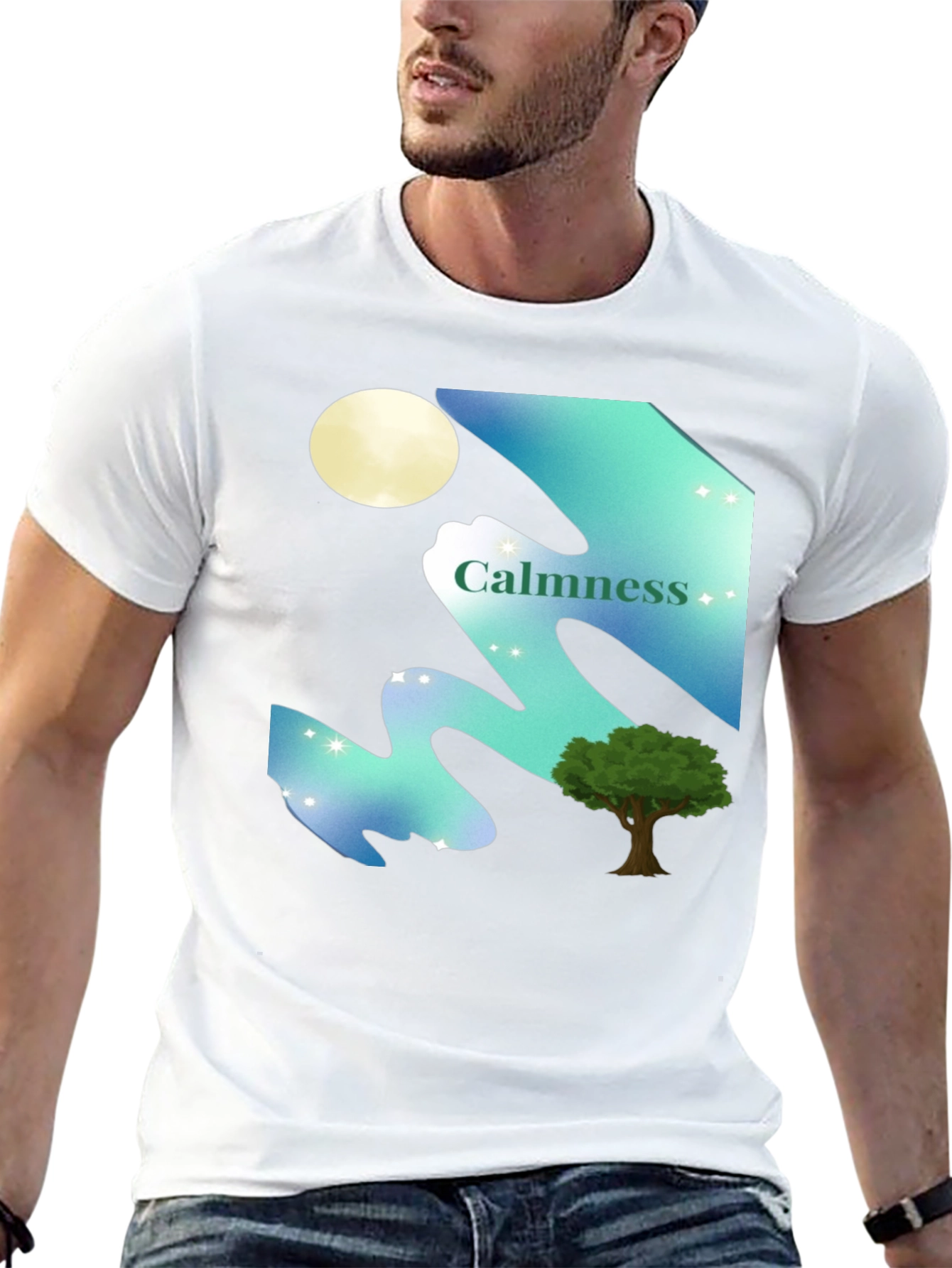 Black Calmness Night Scene Graphic T-Shirt - Black view 13