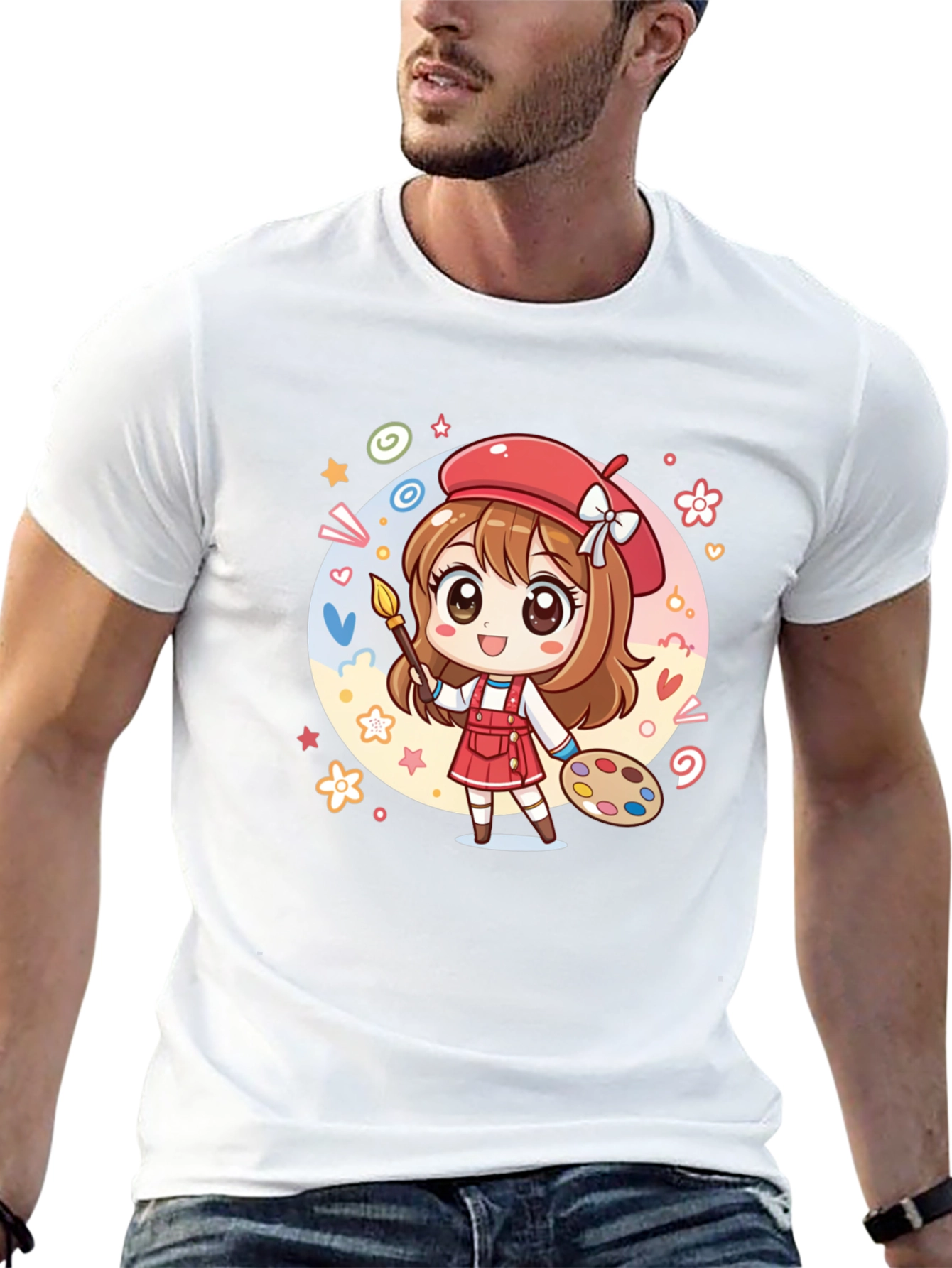 Black Cute Anime Artist Graphic T-Shirt view 13