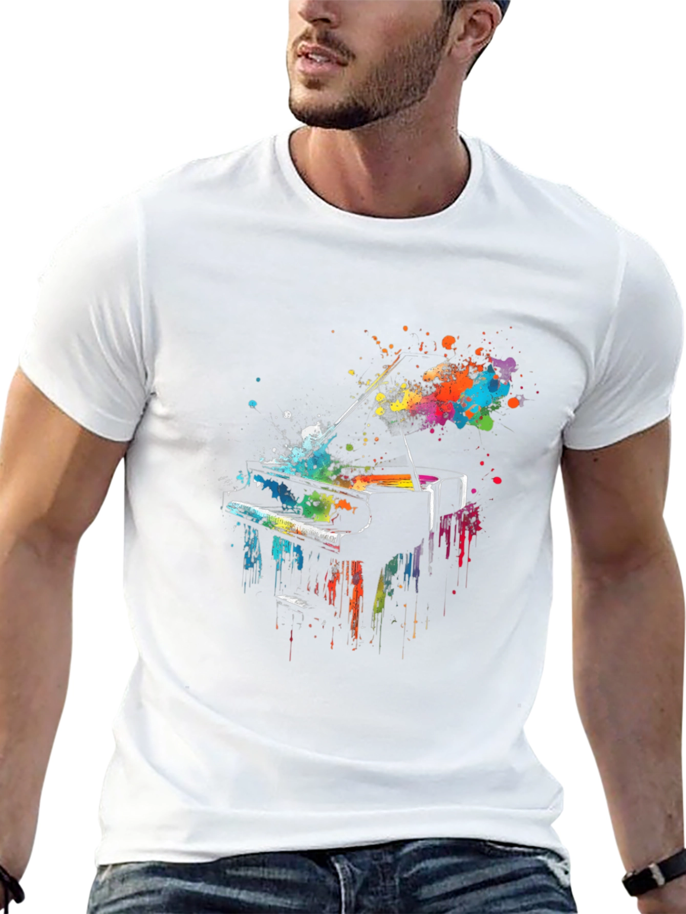 Black Colorful Piano Graphic Tee - Music Lover Shirt view 13