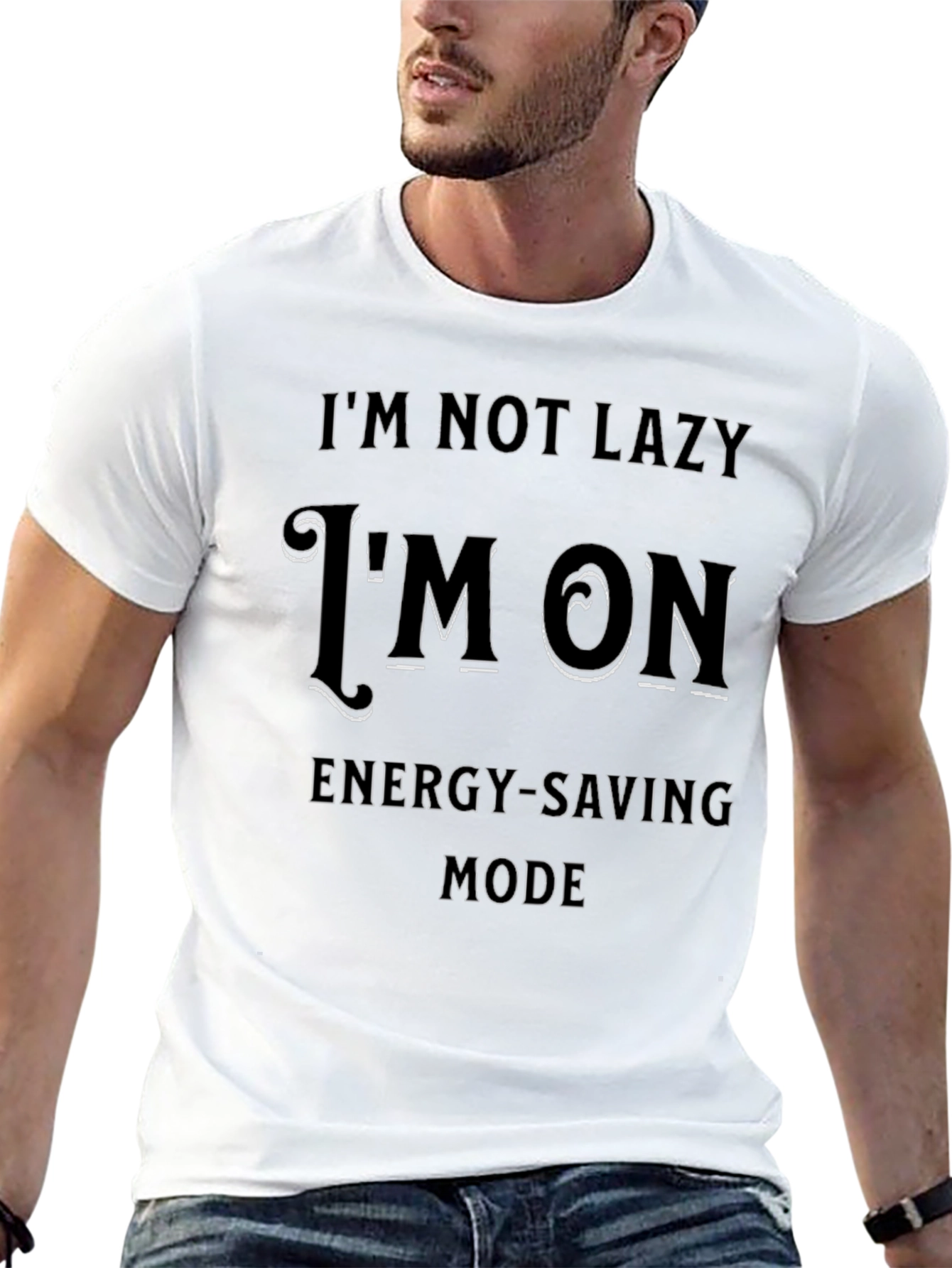 Black Funny Energy-Saving Mode Graphic Tee for Men view 13