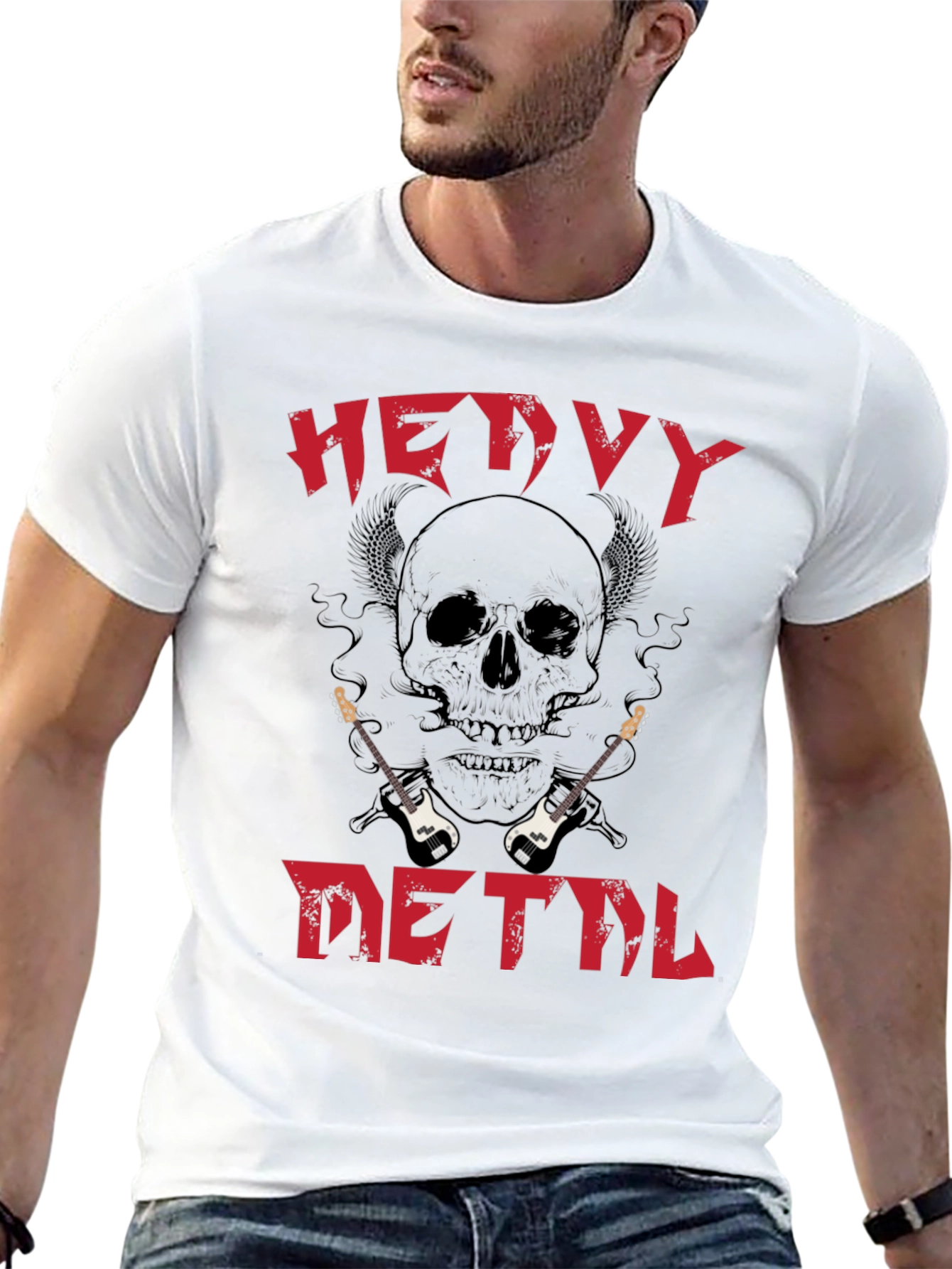 Black Heavy Metal Skull Guitar T-Shirt view 13