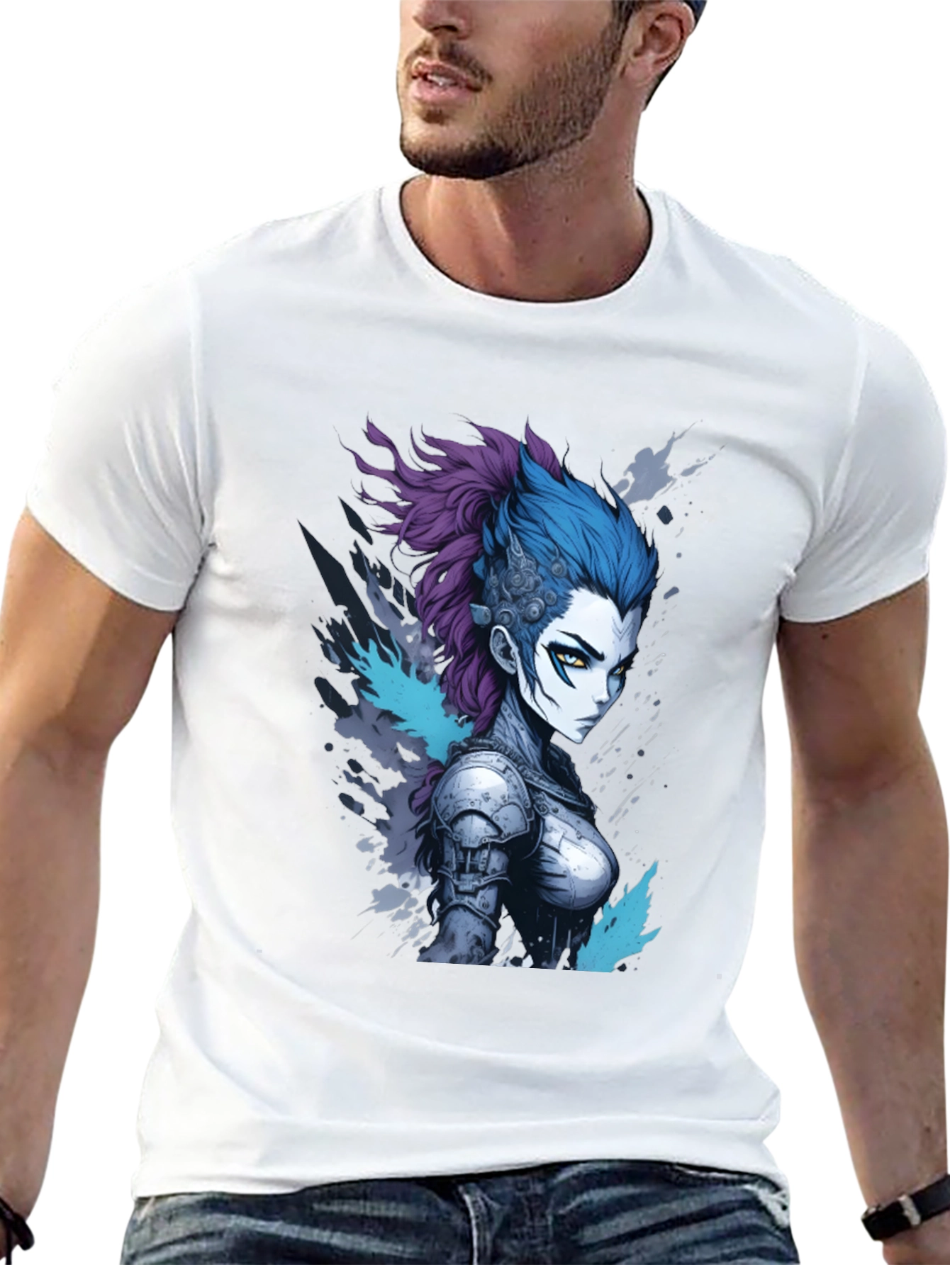 Black Anime Warrior Graphic Tee - Cool Design view 13