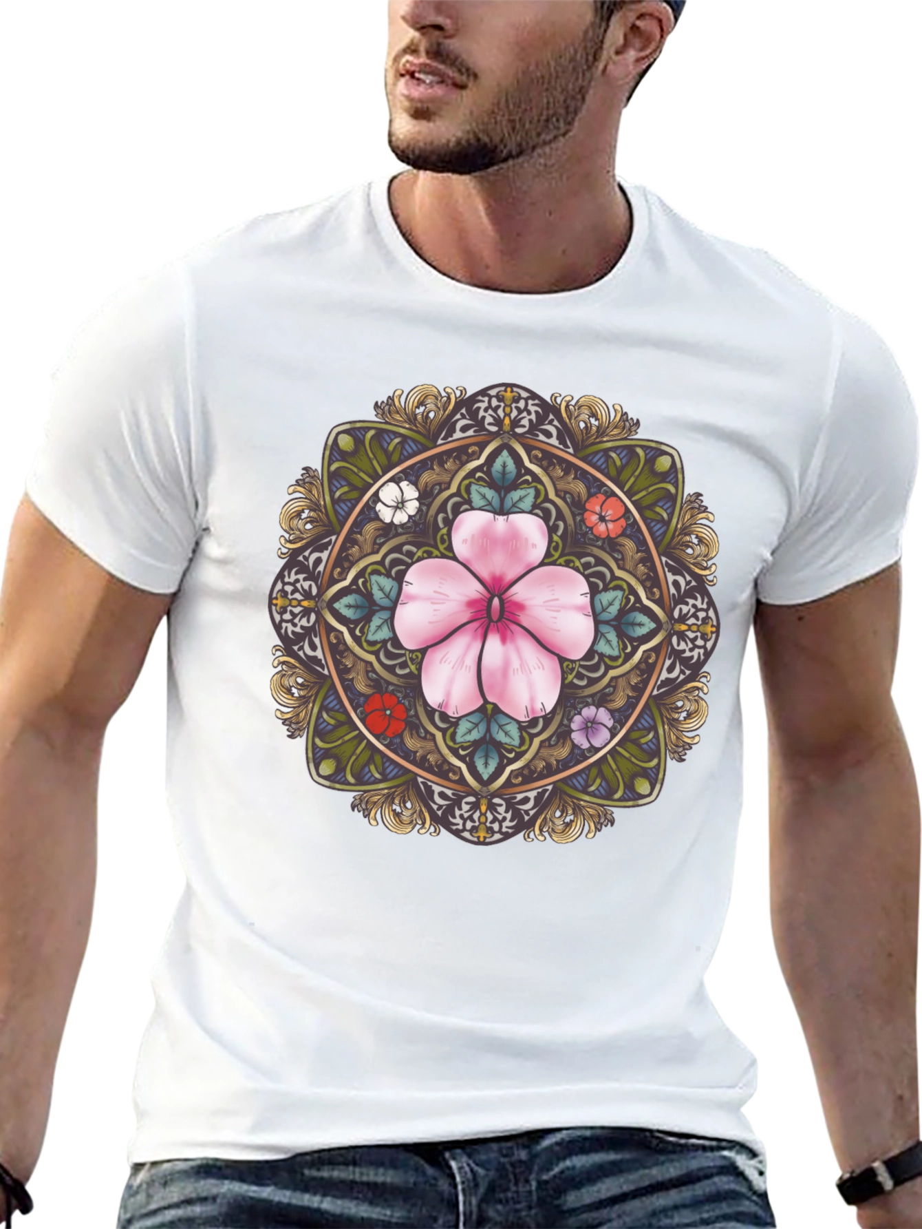 Black Floral Mandala Graphic Tee - Stylish Black T-Shirt view 13