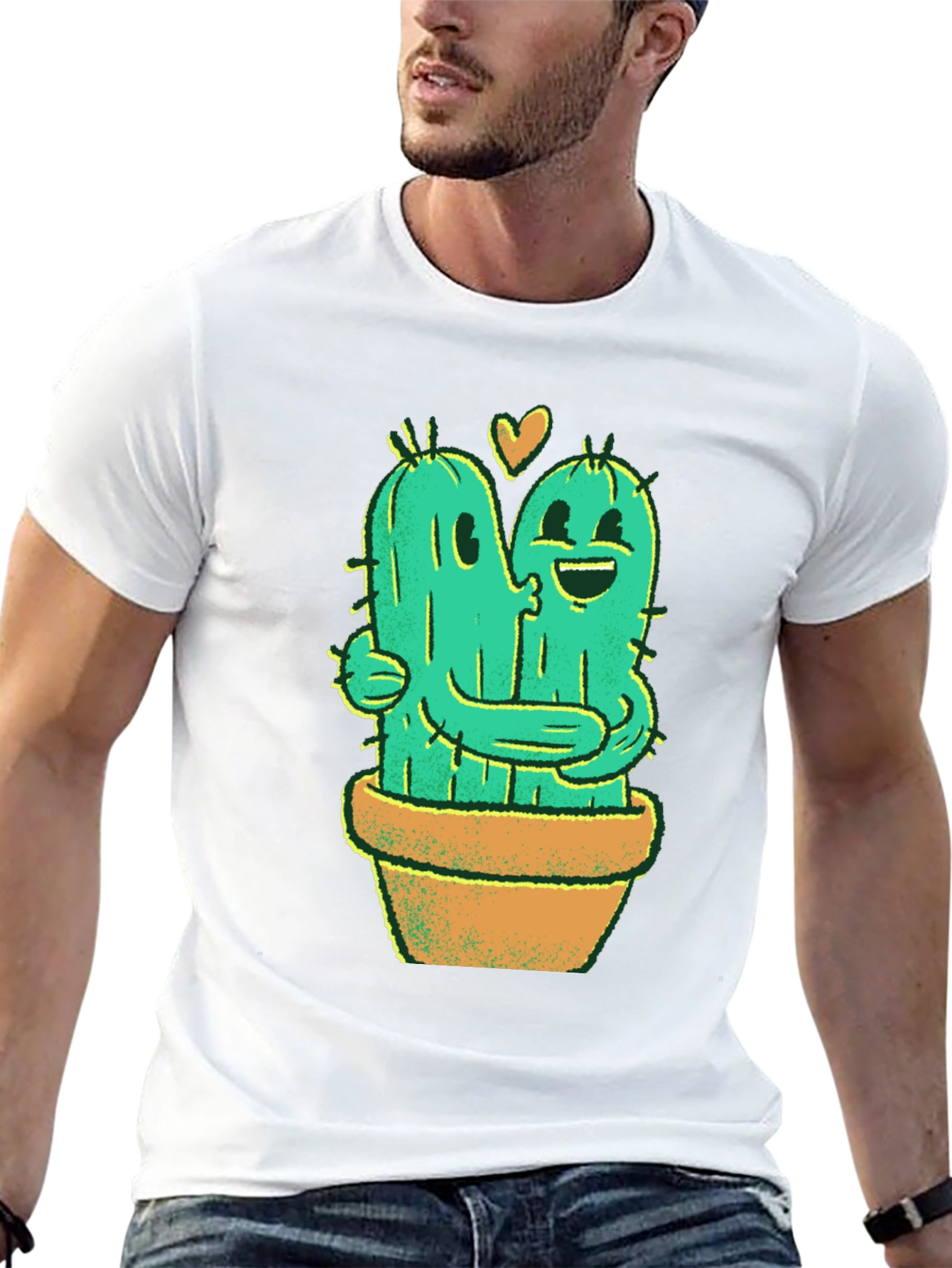Black Cactus Love T-Shirt - Hugging Cactus Design view 13