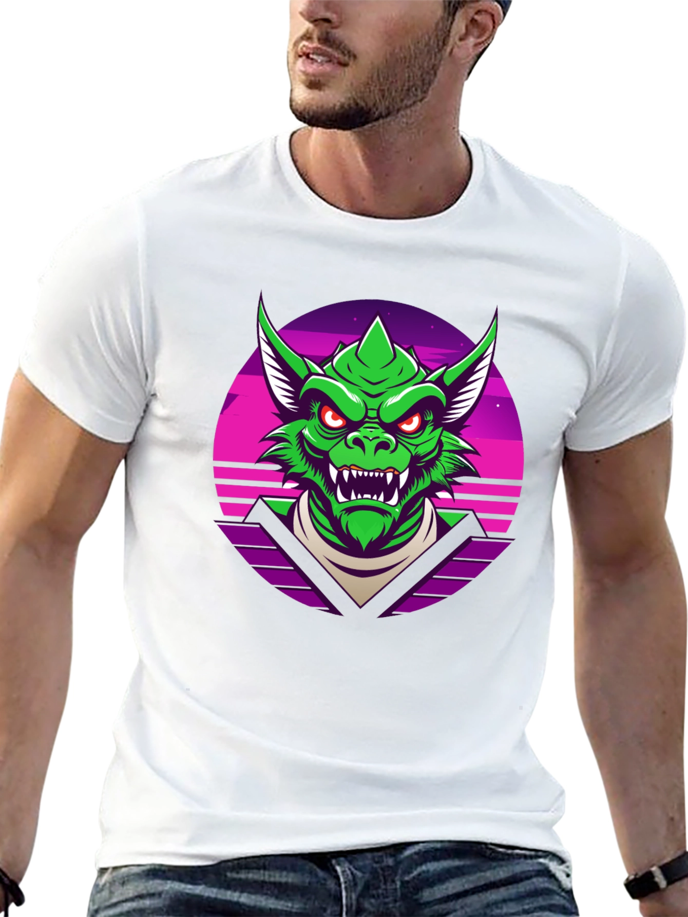 Black Retro Synthwave Dragon Graphic Tee view 13
