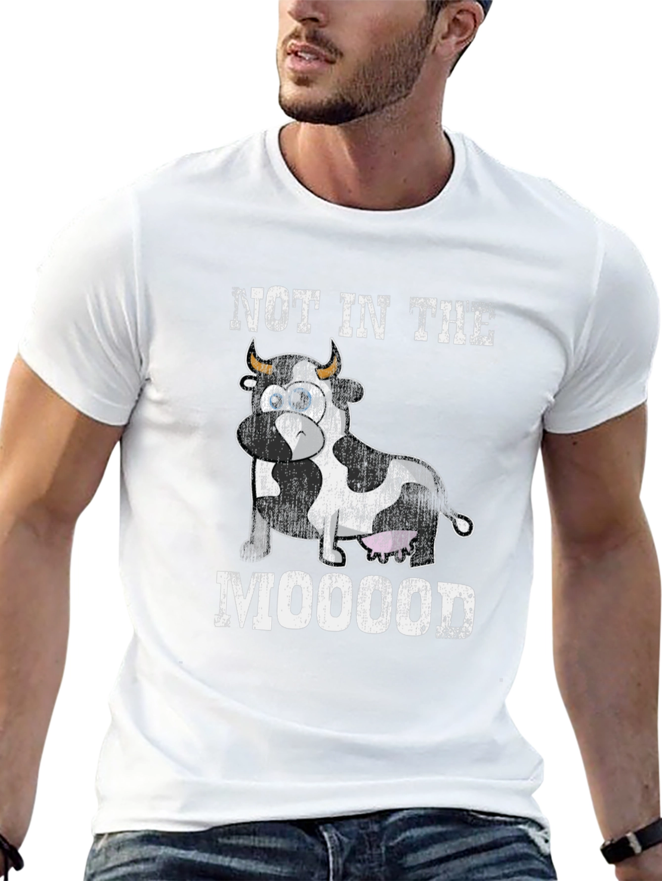 Black Not In The Mooood Cow Graphic Tee view 13
