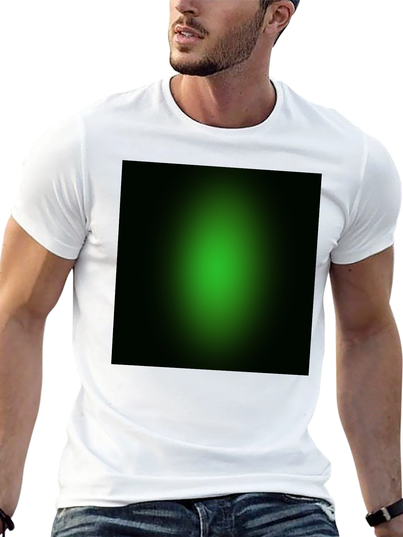 Black Men's Black T-Shirt with Green Gradient Design view 13