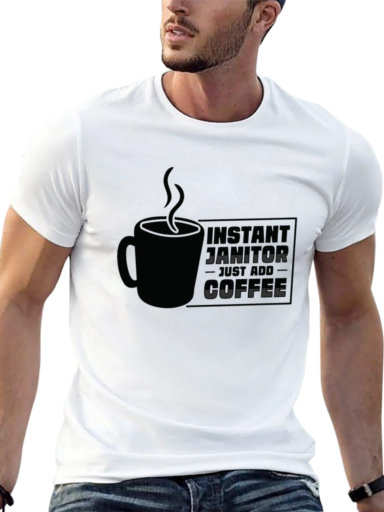 Black Instant Janitor - Add Coffee T-Shirt view 13