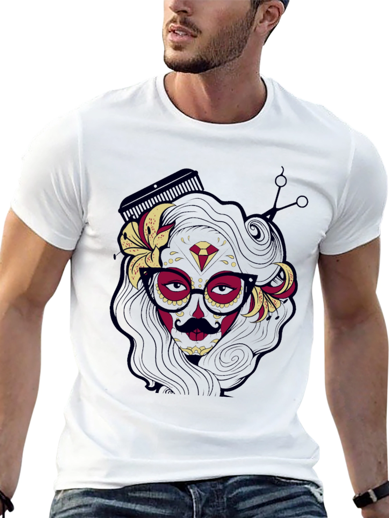 Black Sugar Skull Barber T-Shirt view 13