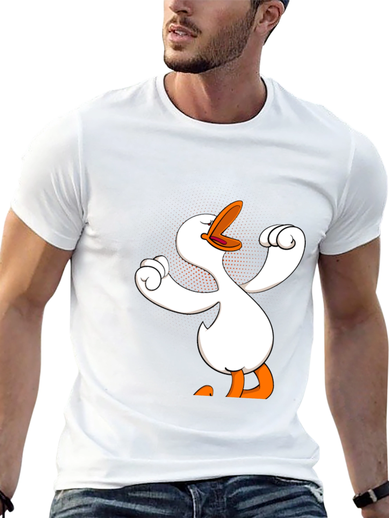 Black Funny Goose Cartoon Graphic Black T-Shirt view 13