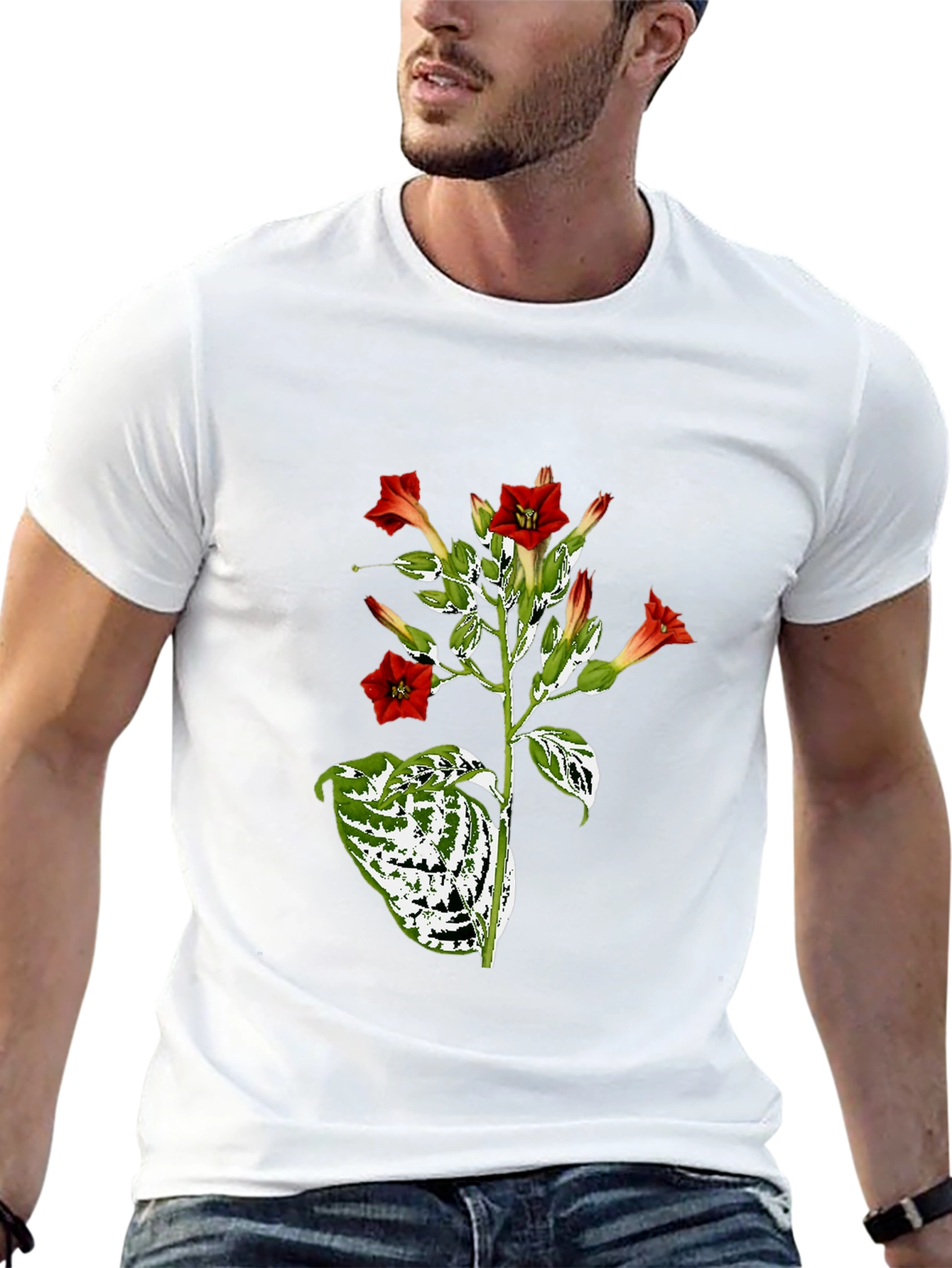 Black Botanical Floral Graphic Tee - Black Cotton T-Shirt view 13