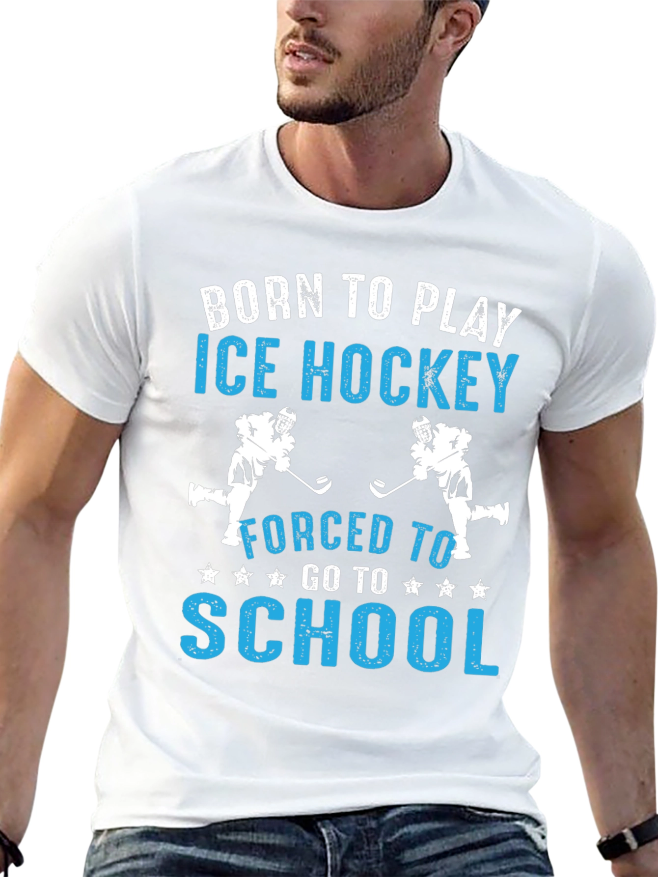 Black Born to Play Ice Hockey T-Shirt view 13