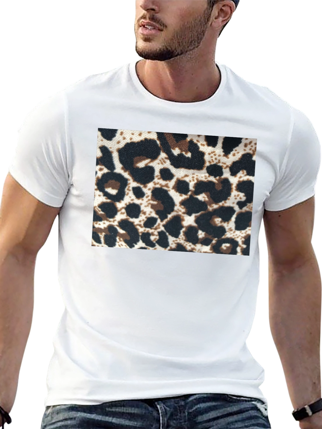 Black Leopard Print Tee - Black Short Sleeve Crew Neck view 13