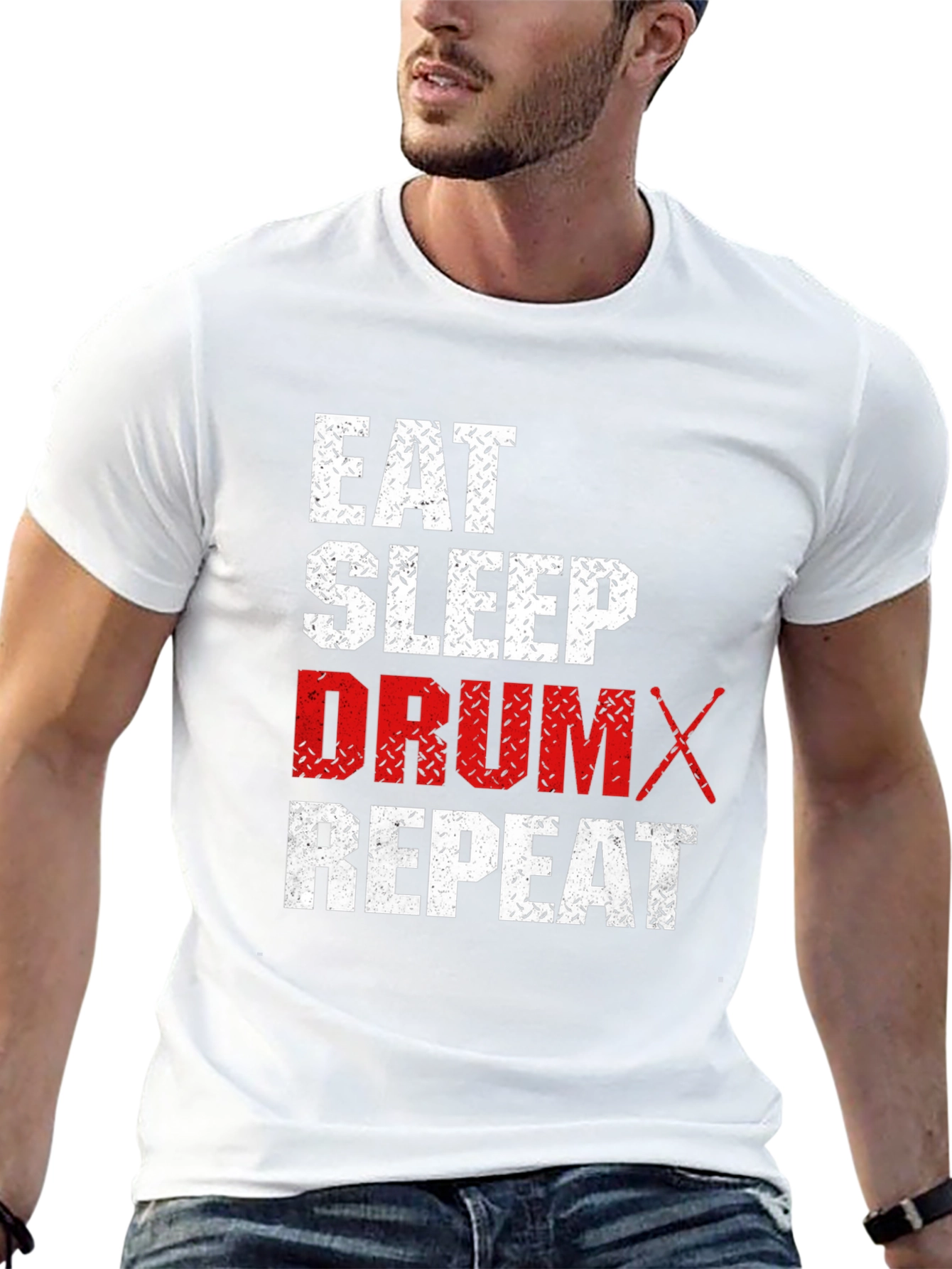 Black Eat Sleep Drum Repeat T-Shirt - Black Cotton Tee view 13