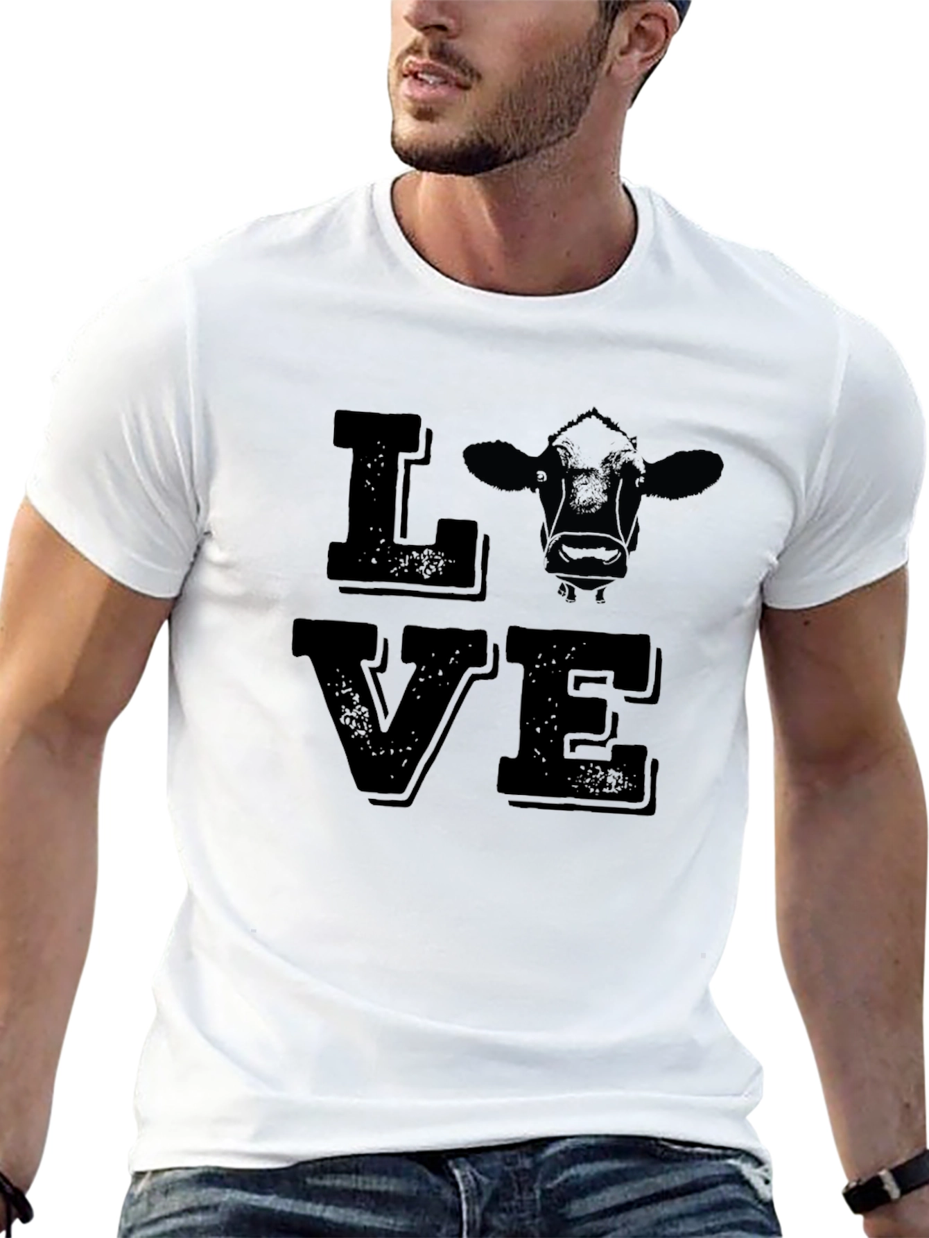 Black Love Cow Graphic Print Tee - Black Cotton T-Shirt view 13