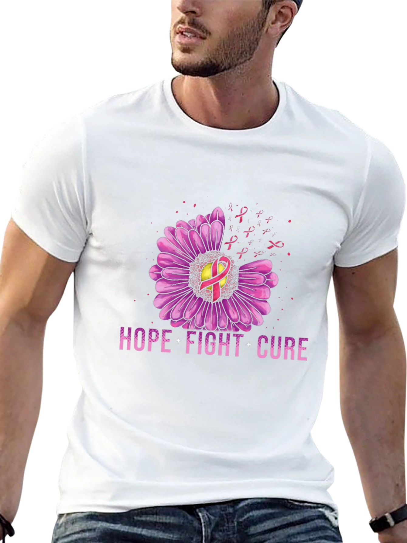 Black Hope Fight Cure Breast Cancer Awareness Graphic T-Shirt view 13