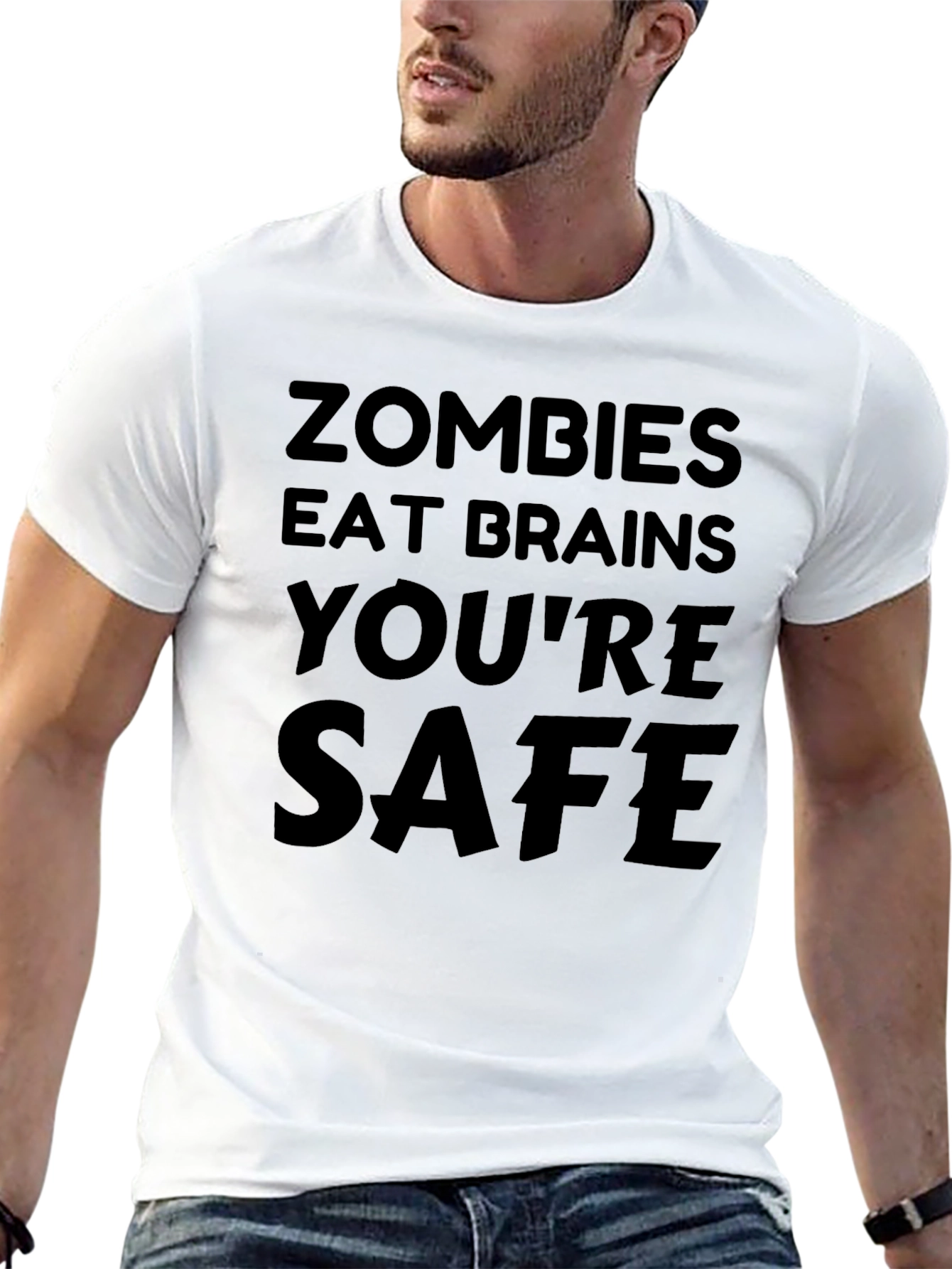 Black Funny Zombie T-Shirt - Eat Brains You're Safe view 13