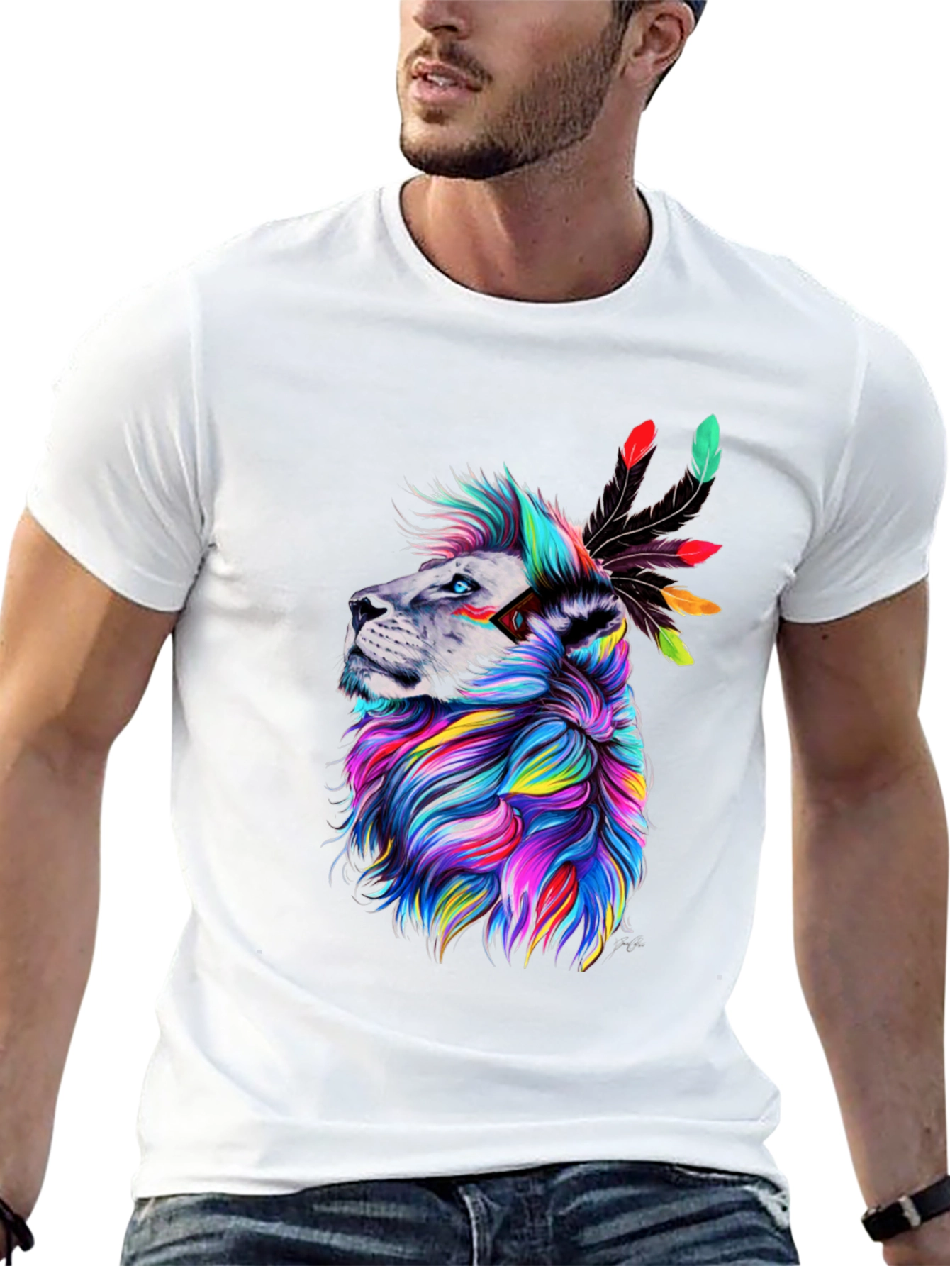 Black Colorful Lion Graphic Tee view 13