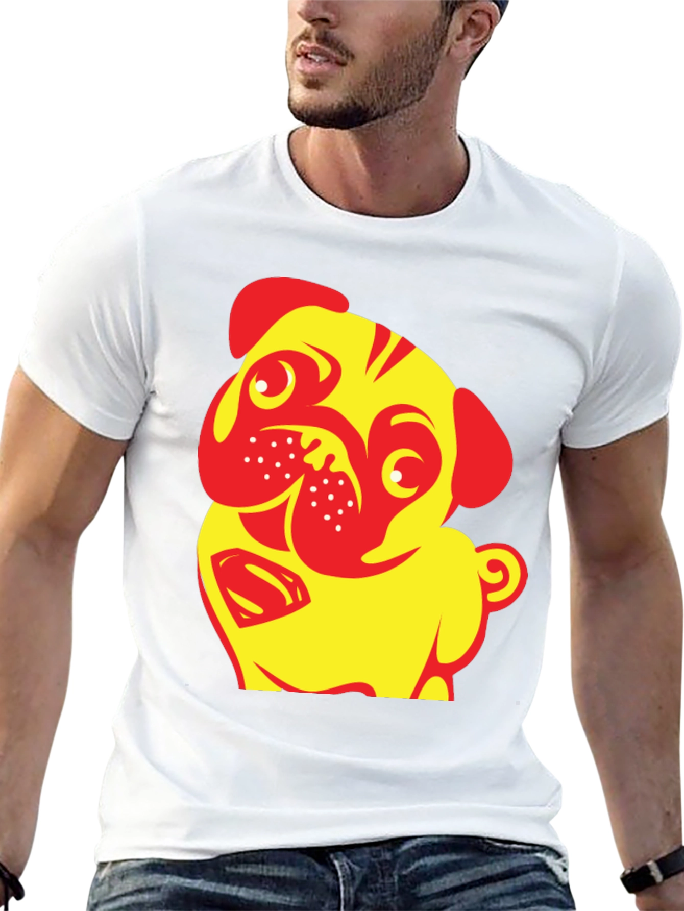 Black Pug-tastic Tee:  Yellow & Red Dog T-Shirt view 13