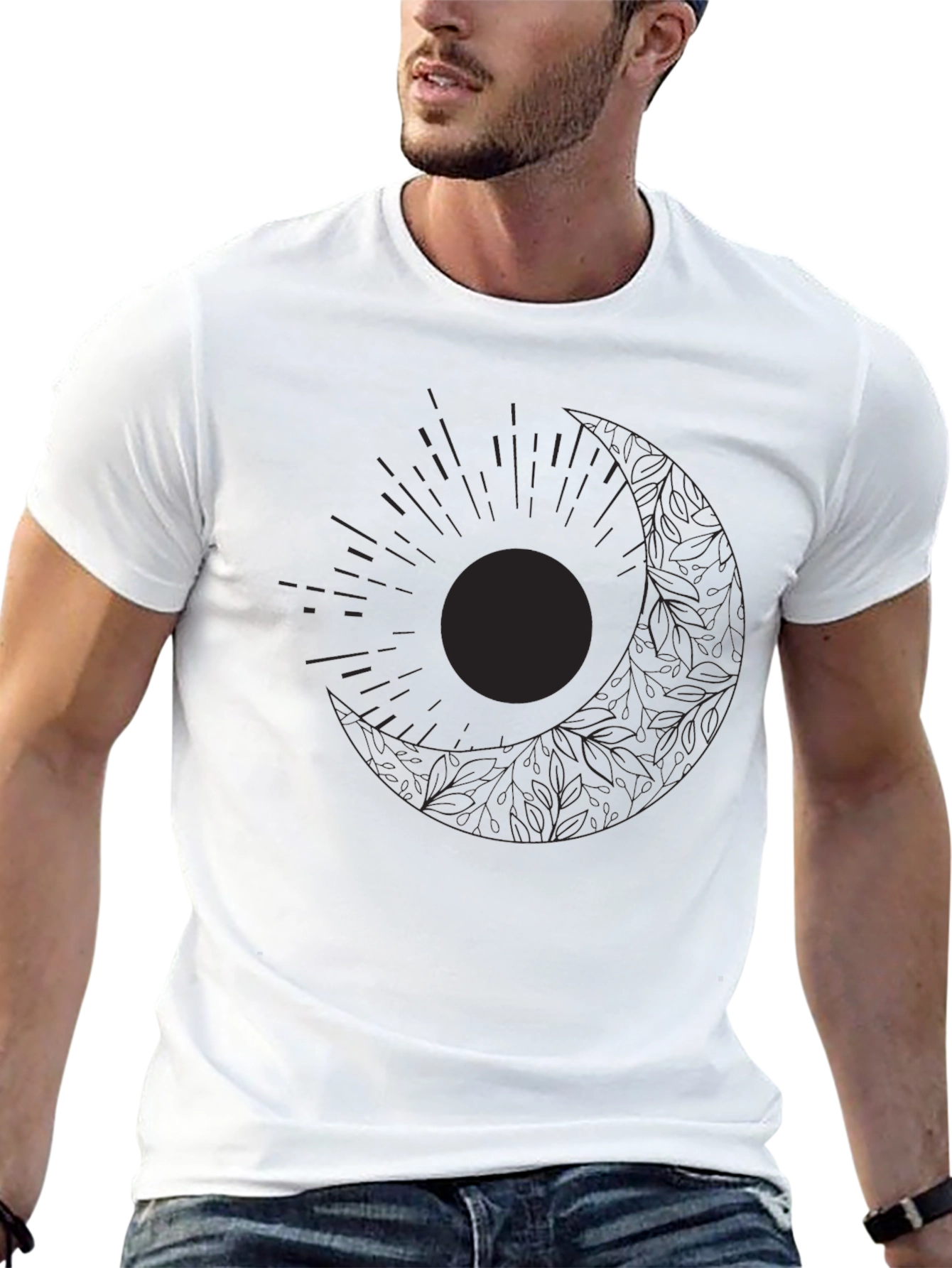 Black Celestial Sun & Moon Graphic Black T-Shirt view 13