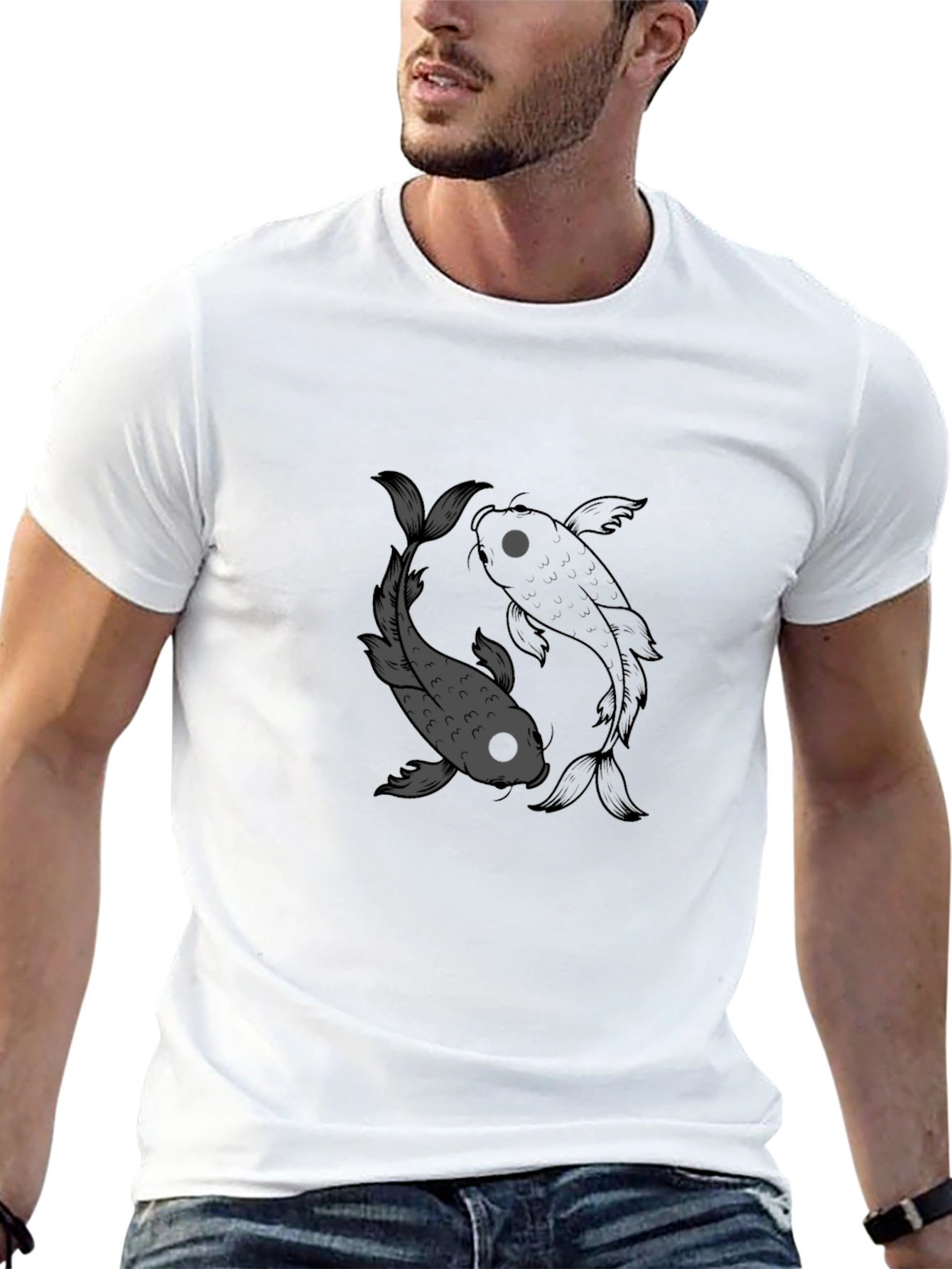 Black Yin Yang Koi Fish Graphic Tee - Black view 13
