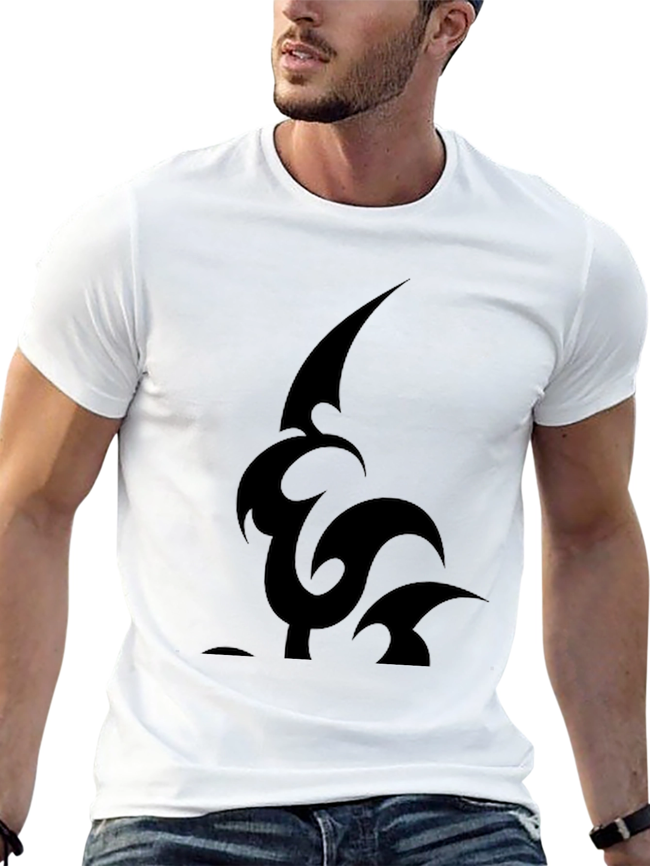 Black Men's Black T-Shirt - Tribal Style Design view 13