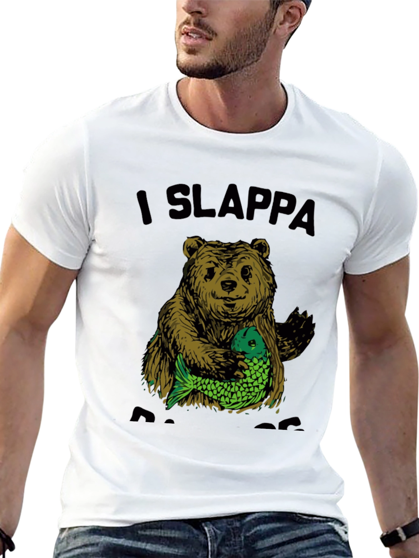 Black I Slappa Da Bass Funny Bear Graphic T-Shirt view 13