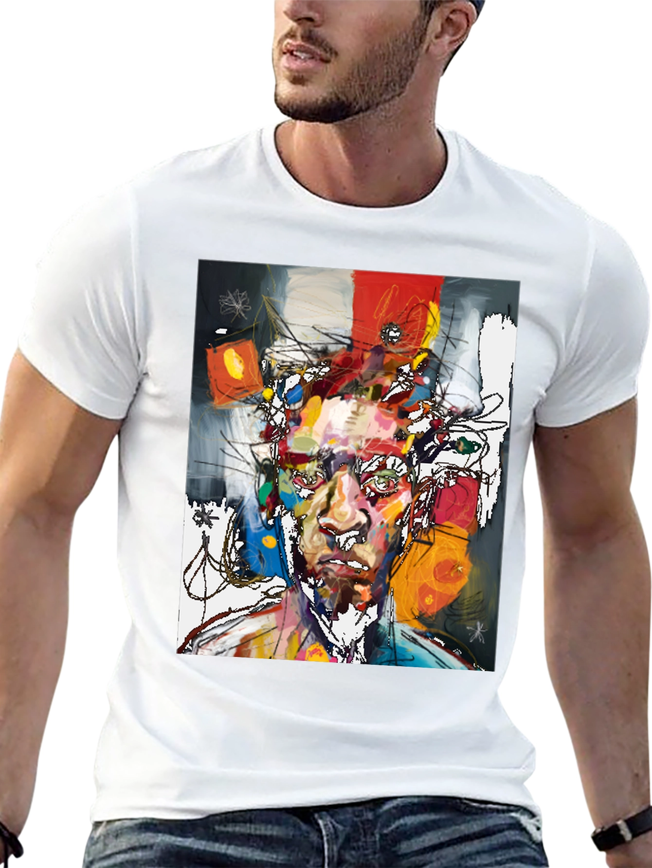 Black Abstract Art Portrait T-Shirt - Modern Graphic Tee view 13