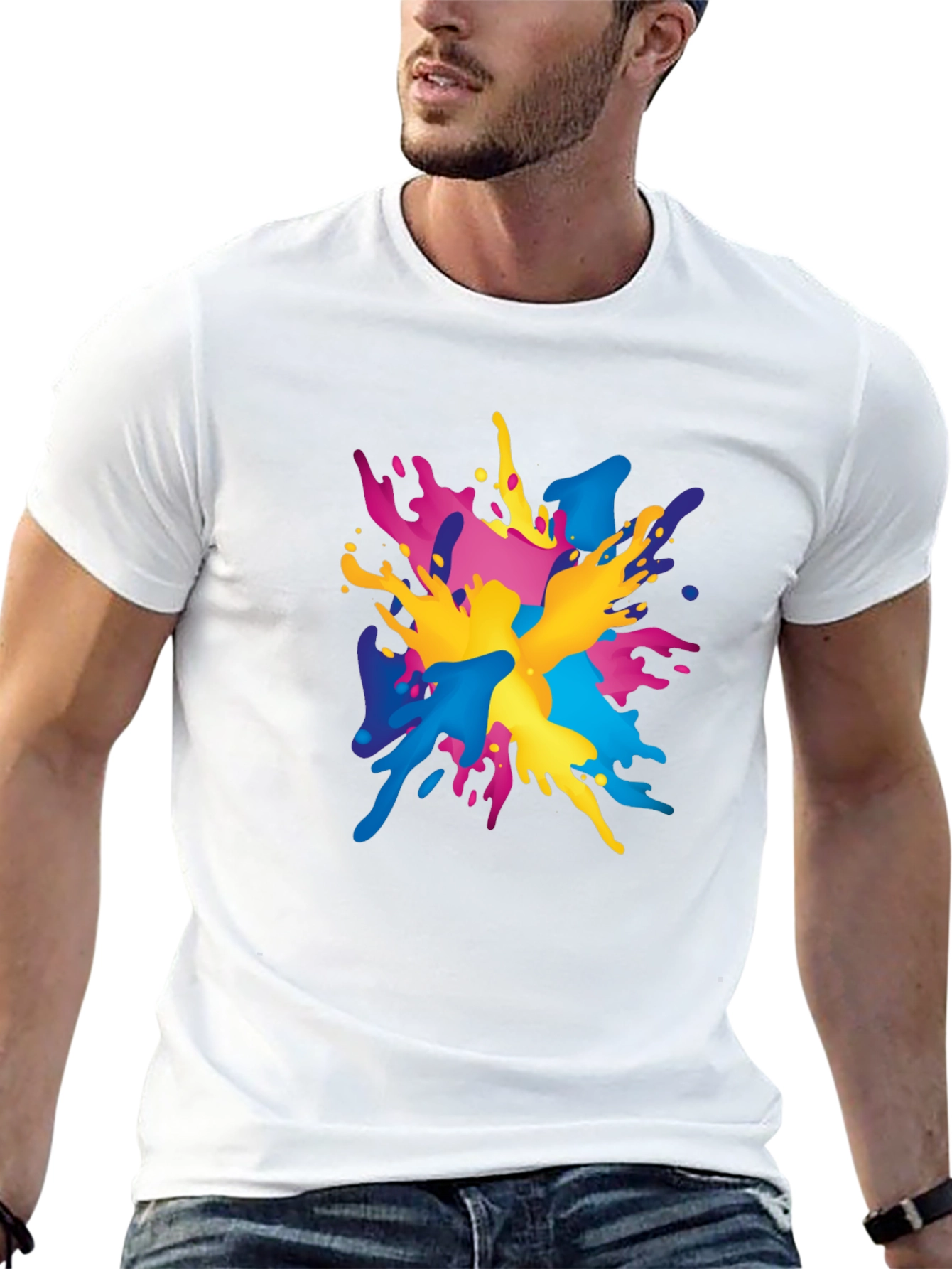 Black Colorful Splash Graphic Print Black T-Shirt view 13