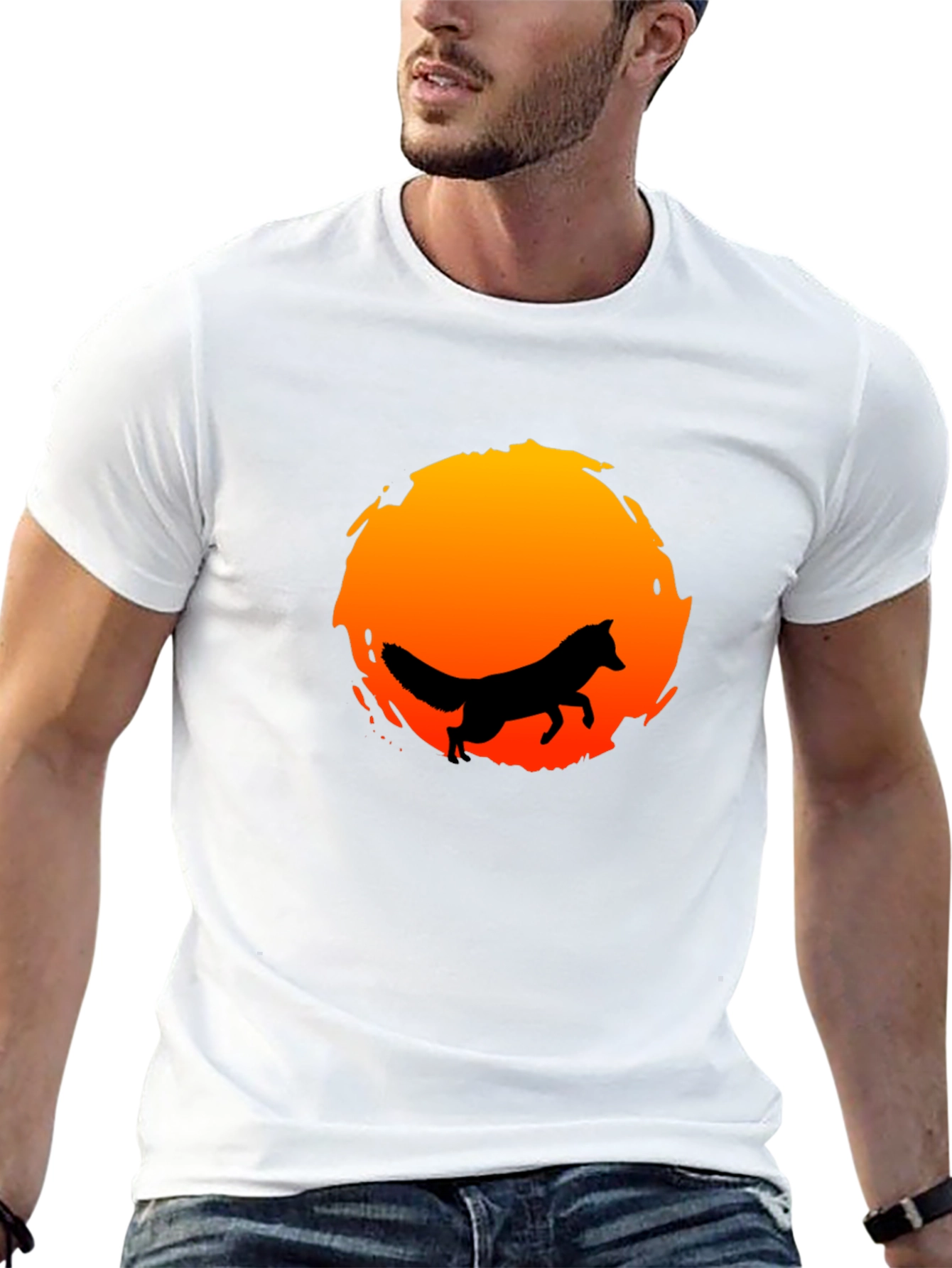 Black Fox Silhouette Sunset Graphic Tee - Stylish & Unique view 13
