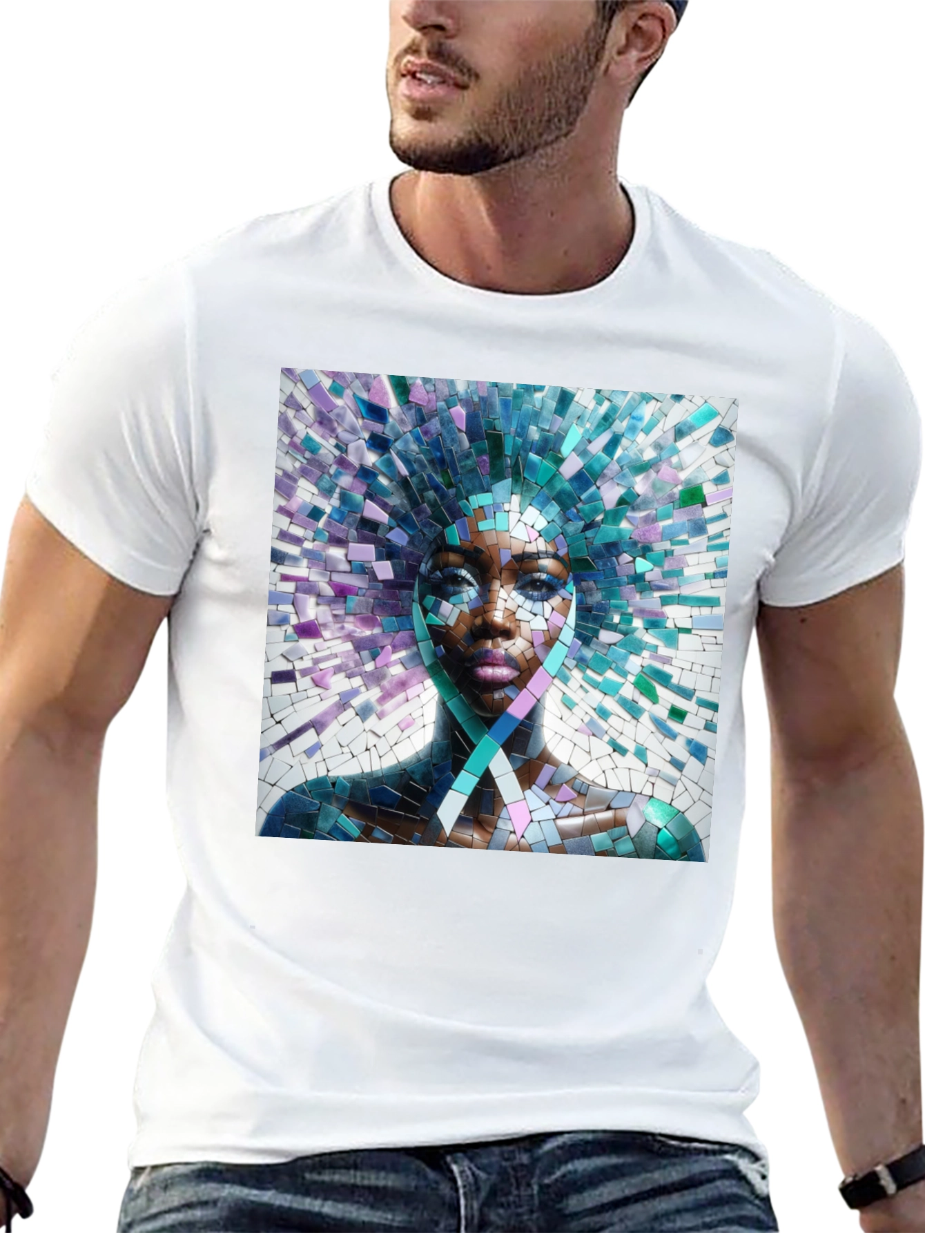 Black Mosaic Woman Graphic Tee - Stylish Unisex T-Shirt view 13