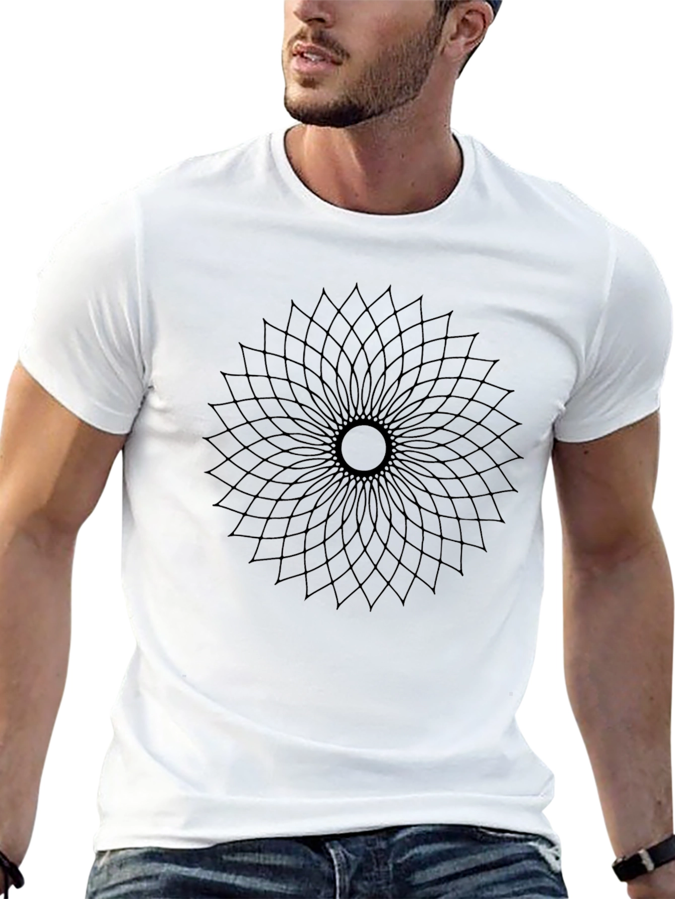 Black Geometric Flower T-Shirt - Modern Graphic Tee view 13