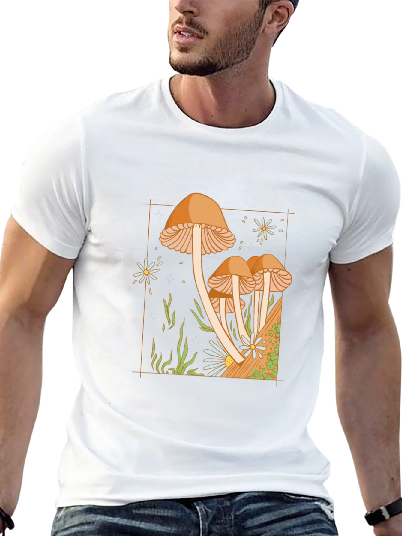 Black Mushroom Graphic Tee - Nature Inspired Black T-Shirt view 13