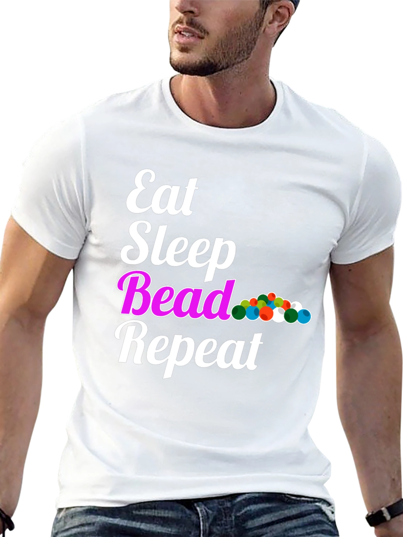 Black Eat Sleep Bead Repeat Black Graphic T-Shirt view 13