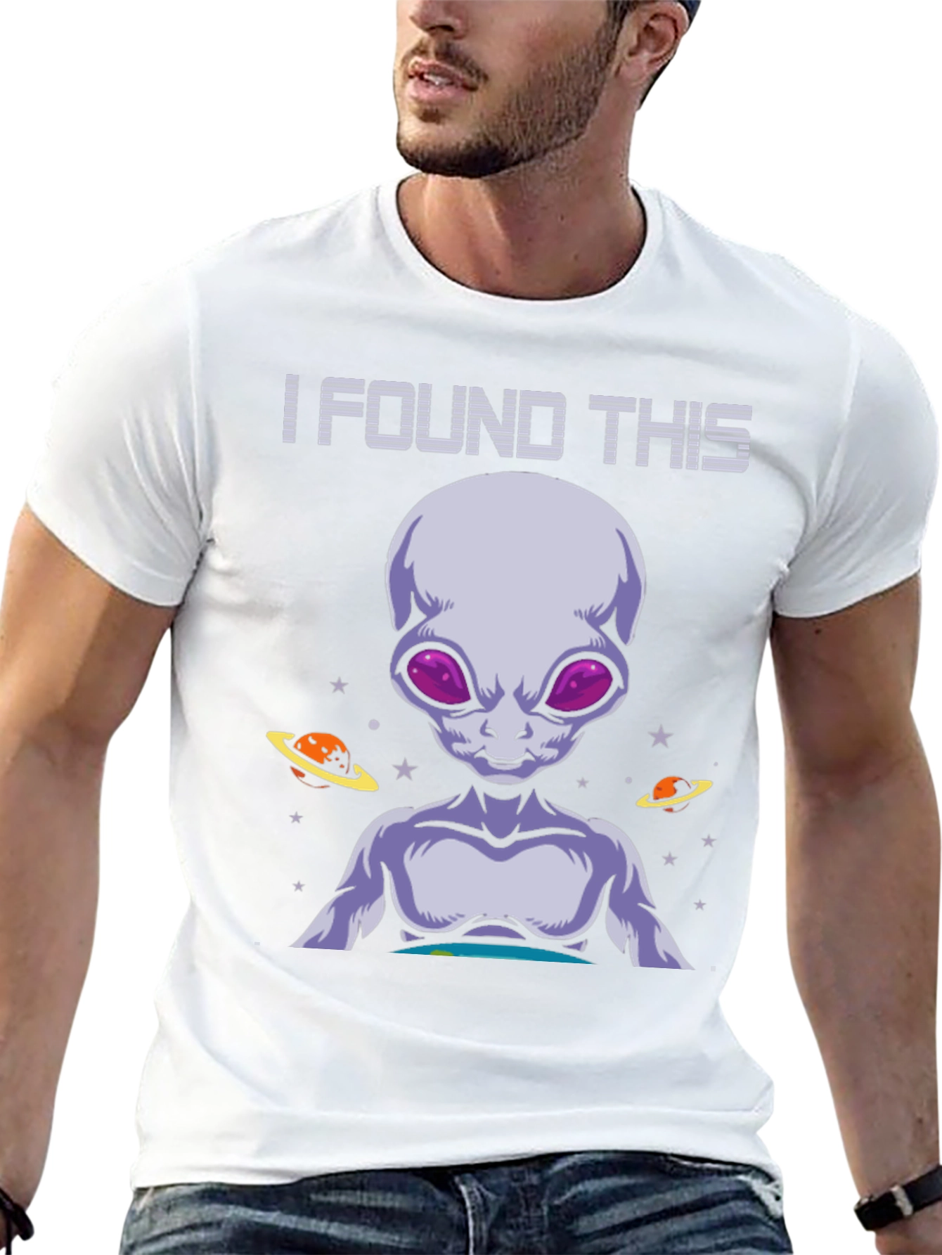 Black I Found This Alien Graphic Tee - Black Cotton T-Shirt view 13