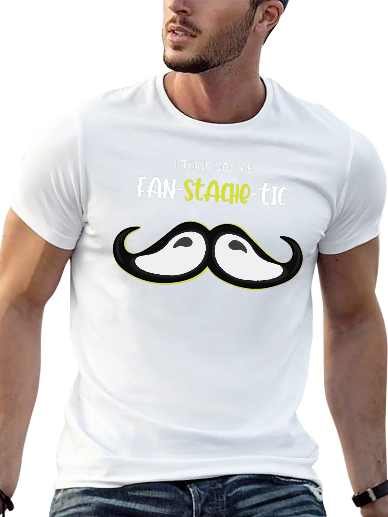 Black Fan-Stache-Tic Graphic Tee - Novelty Mustache T-Shirt view 13