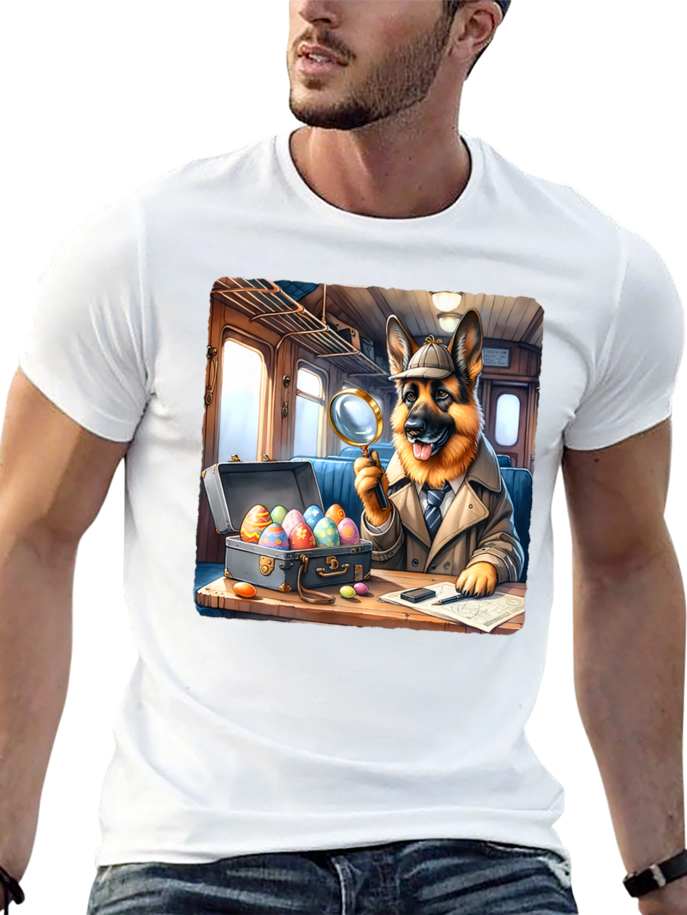 Black Detective Dog Easter Egg Hunt T-Shirt view 13