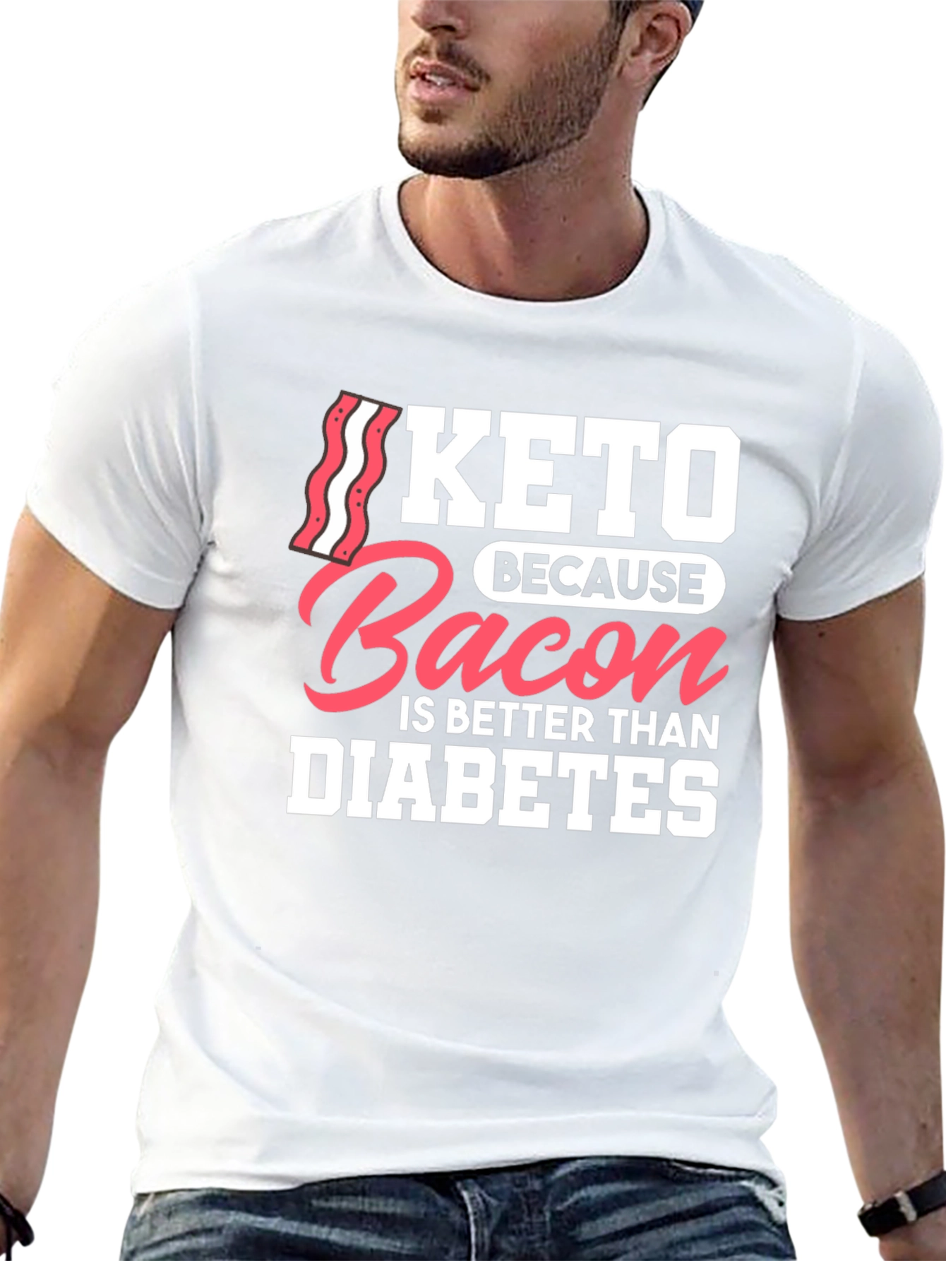 Black Keto Bacon Better Than Diabetes Graphic T-Shirt view 13