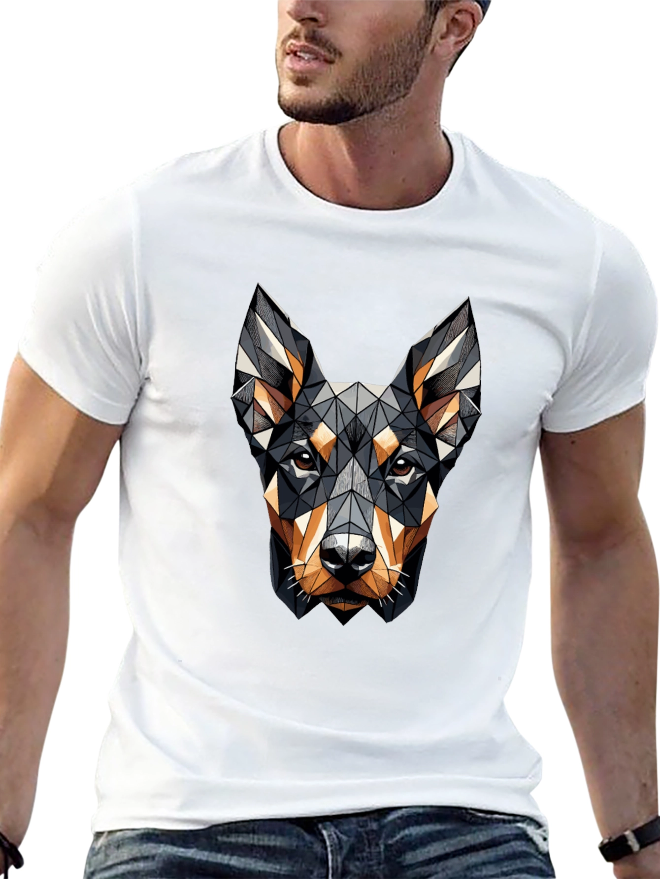 Black Geometric Dog Head Graphic Black T-Shirt view 13
