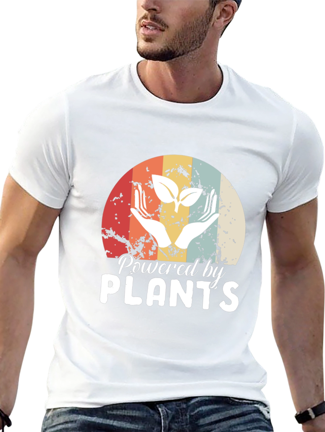 Black Powered by Plants T-Shirt - Retro Vegan Tee view 13